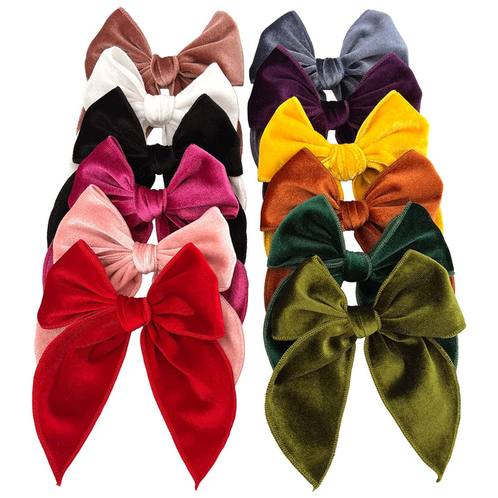 Large Velvet Fable Bow Hair Clips Barrettes for Baby Girl Velvet Hair Bows Alligator Clip for Little Girls Toddler Kids Teens Women (Large 12 PCS)