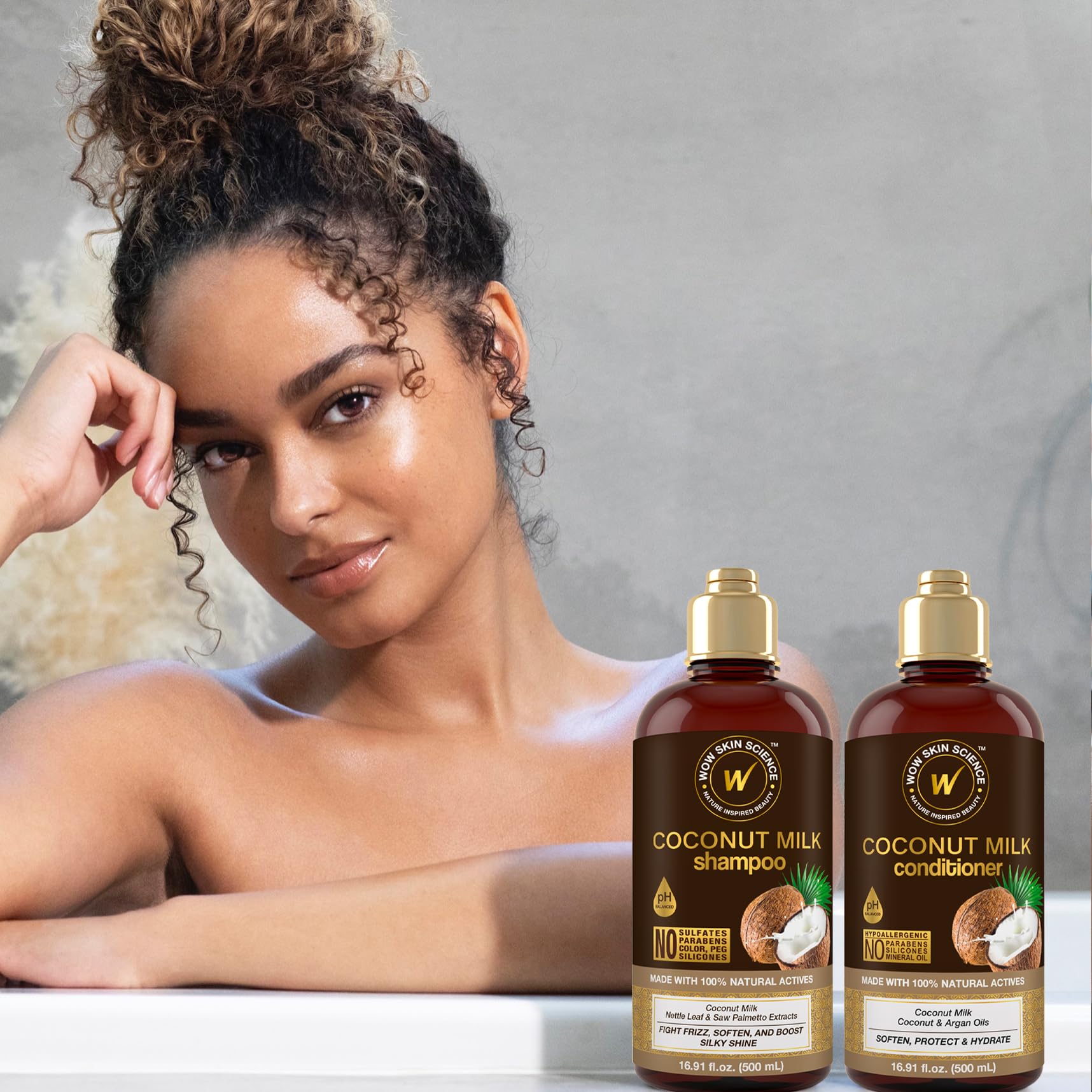 WOW Skin Science Coconut Milk Shampoo and Conditioner Set - Shampoo & Conditioner for Curly Hair - Paraben Sulfate Free - 33.82 Fl Oz