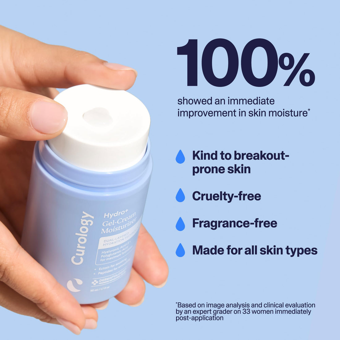 Curology Hydro+ Gel Cream Moisturizer, Lightweight Face Lotion, Hydrating Hyaluronic Acid-5 Complex, Sensitive Skin Care, Fragrance Free, 1.7 fl oz