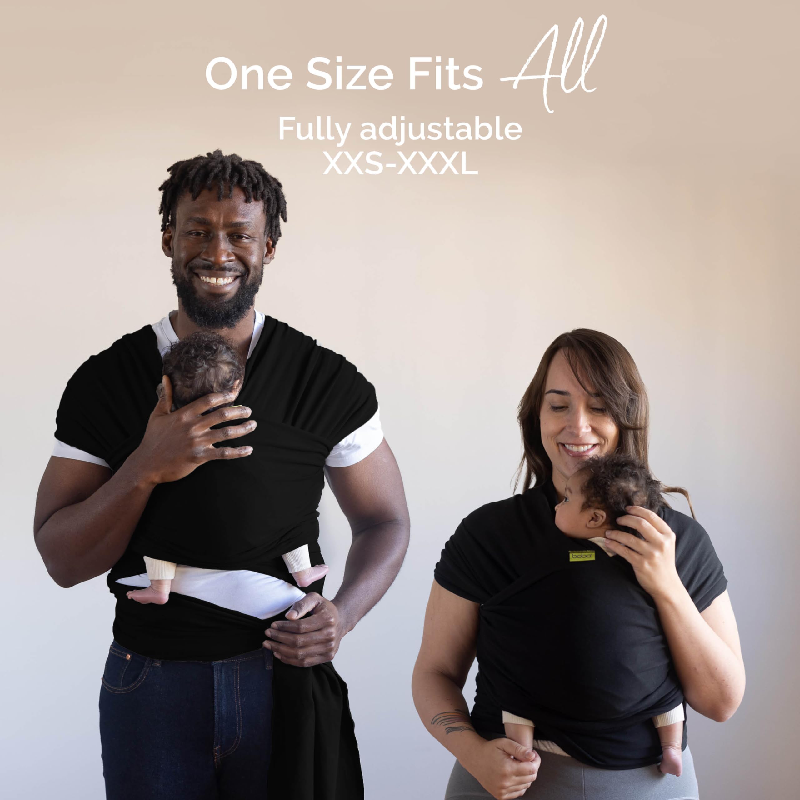 Boba Baby Wrap Carrier - Original Baby Carrier Wrap, Baby Sling for Newborns - Baby Wearing Essentials - Hands-Free Newborn Wrap Swaddle Holder, Newborn to Toddler Infant Baby Sling, 7-35 lbs (Black)