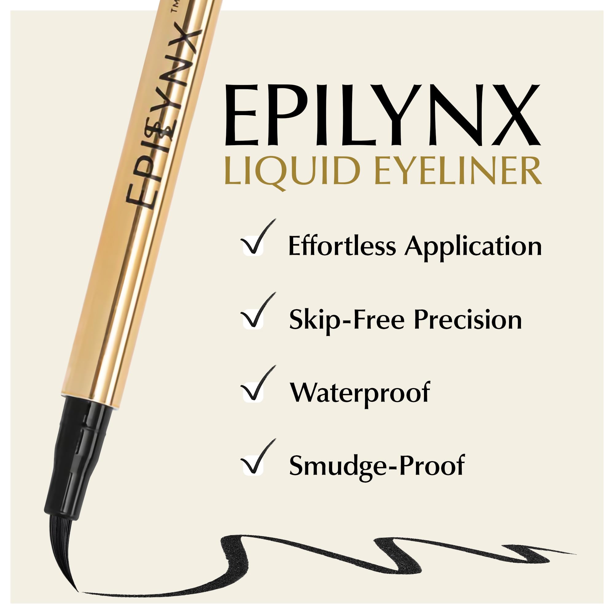 EPILYNX Waterproof Liquid Eyeliner - Smudge-Proof, Long-Lasting Vegan Liquid Eyeliner Pen with Precision Tip for Smooth Application, Gluten-Free, Hypoallergenic Eye Liner - 2mL Black