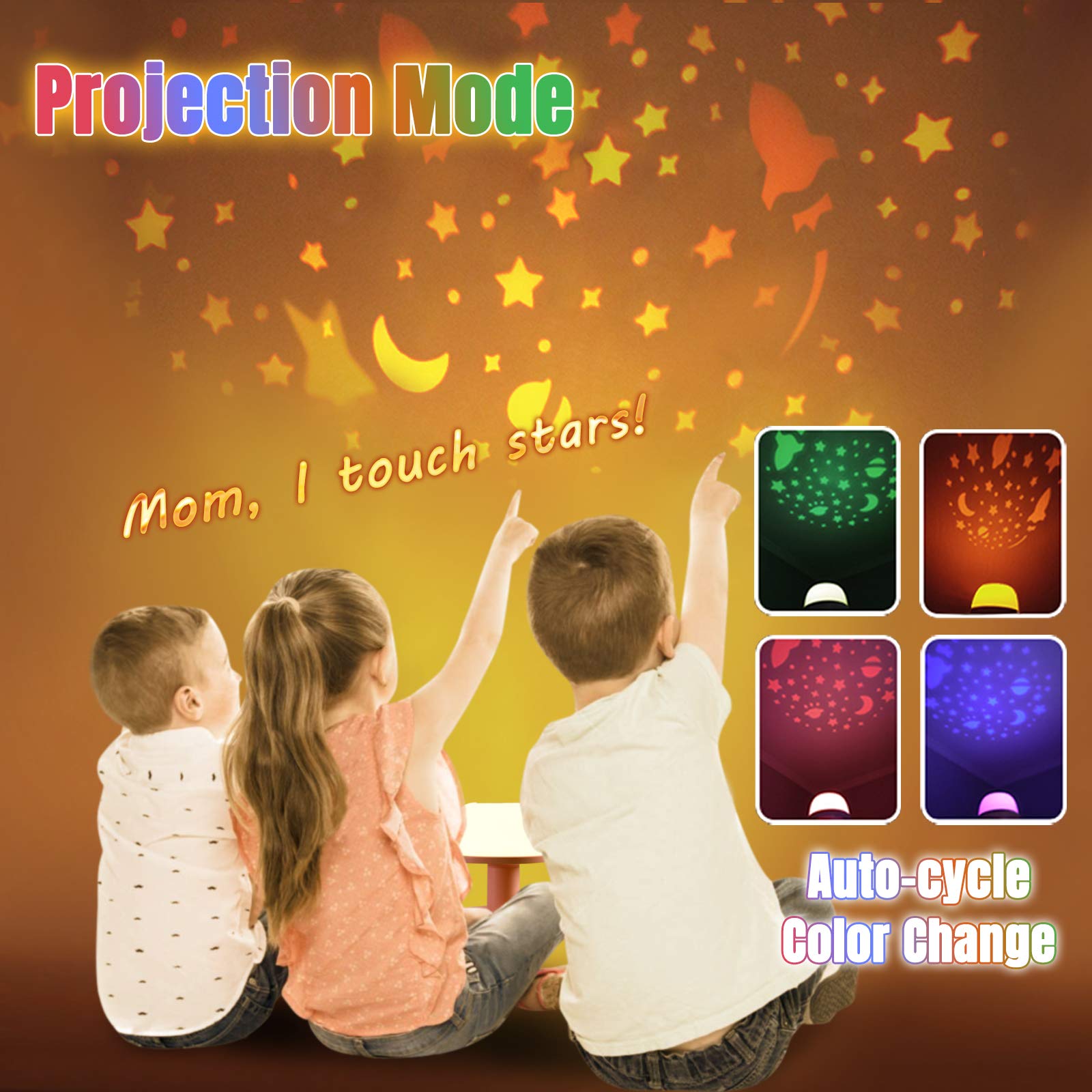 LICKLIP Toddler Night Light Lamp, Dimmable LED Bedside Lamp with Star Projector, Kids Lights Timer Design & Color Changing, Portable Rechargeable Cute Gifts for Children Bedroom