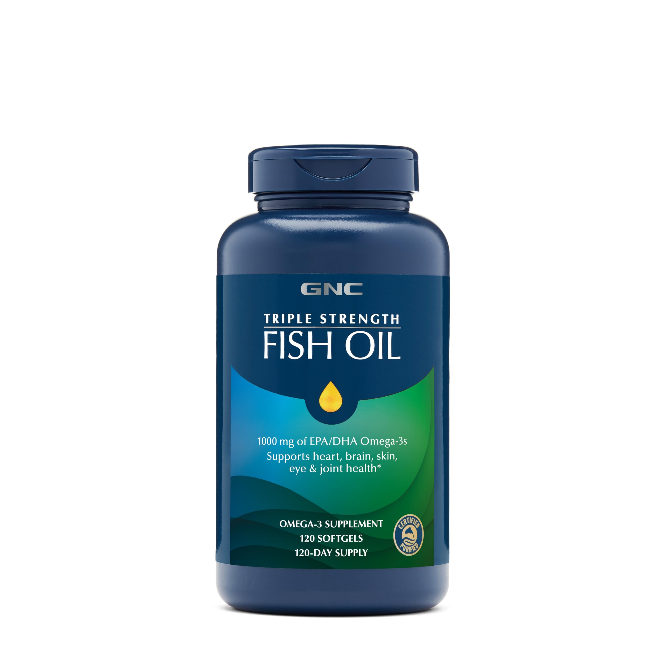 GNC Triple Strength Omega 3 Fish Oil 1000mg, 120 Count, Supports Joint, Skin, Eye, and Heart Health