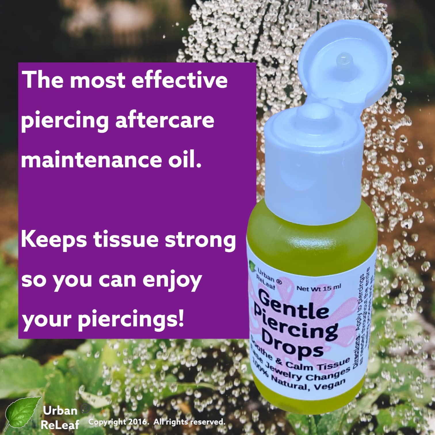 Urban ReLeaf Gentle Piercing Drops ! Soothe & Calm Tissue, Ease Jewelry Changes, 100% Natural, Vegan. Perfect for Sensitive Skin. Effective Aftercare Oil for Ear & Body Piercings!