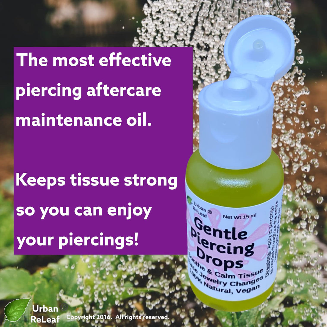 Urban ReLeaf Gentle Piercing Drops ! Soothe & Calm Tissue, Ease Jewelry Changes, 100% Natural, Vegan. Perfect for Sensitive Skin. Effective Aftercare Oil for Ear & Body Piercings!