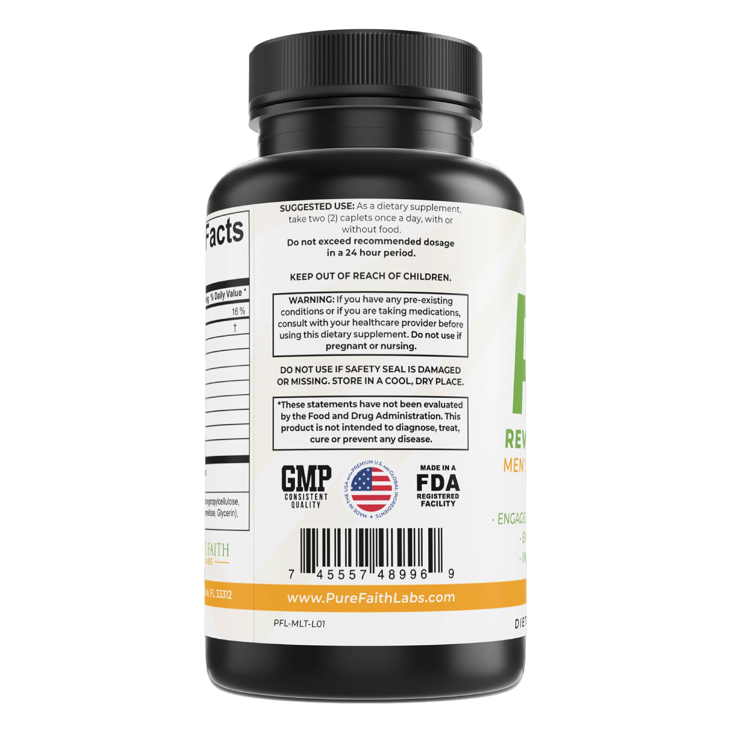 Pure Faith Labs Revive Health Men's Multivitamin | Engaged Mind, Body & Spirit | Enhanced Vitality & Energy | Dr. Jamal Bryant Recommended | Gluten-Free, Made in USA (60 Caplets)
