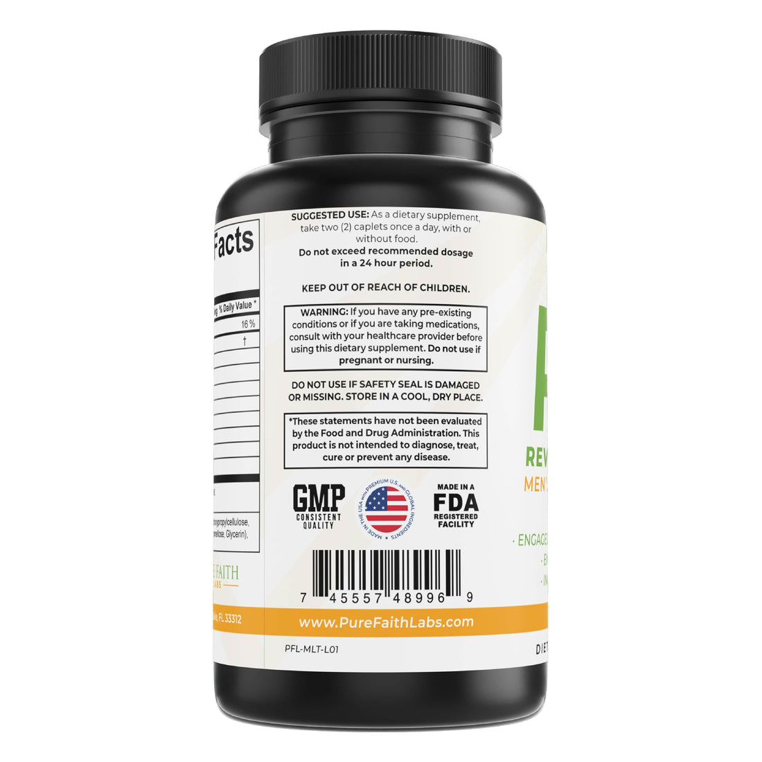 Pure Faith Labs Revive Health Men's Multivitamin | Engaged Mind, Body & Spirit | Enhanced Vitality & Energy | Dr. Jamal Bryant Recommended | Gluten-Free, Made in USA (60 Caplets)