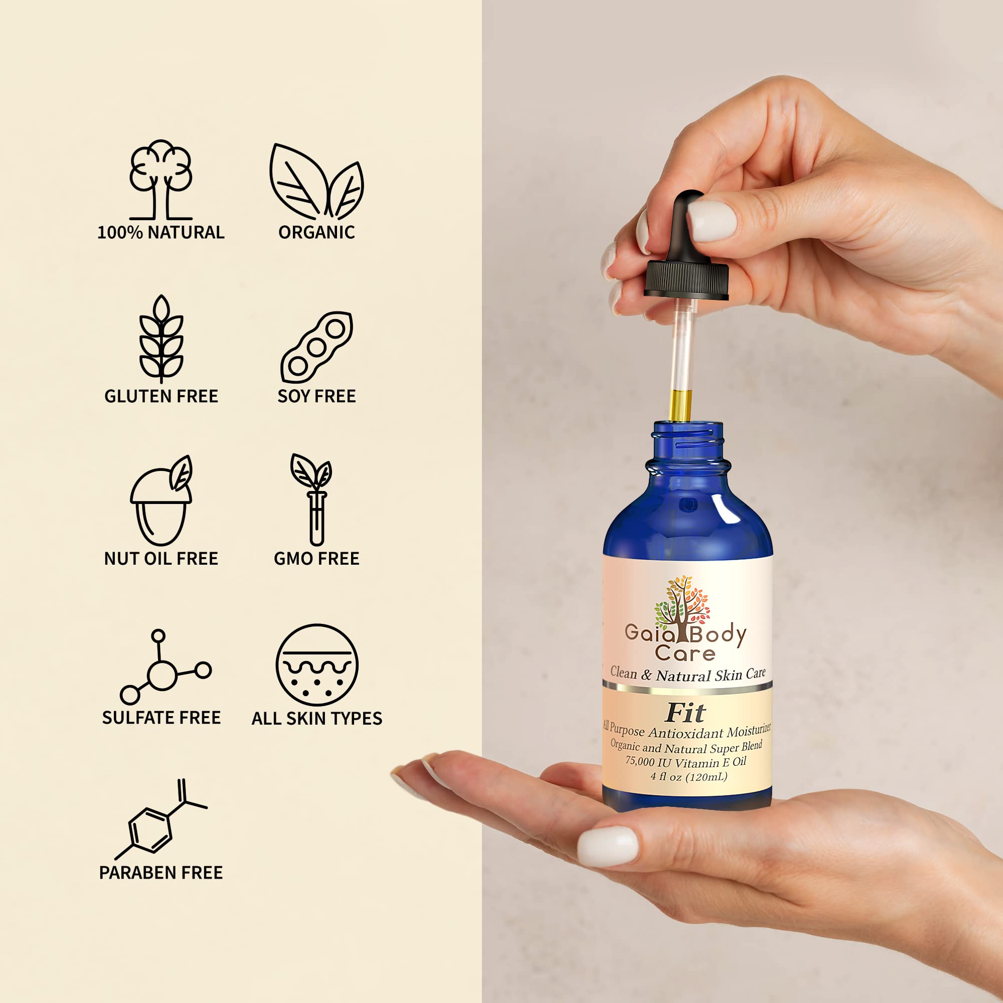 Gaia Body Care Organic Vitamin E Oil 75,000 IU Body Oil for Dry Skin, Scars, Hair and Scalp Moisturizer, Bath Oil - 4 ounces