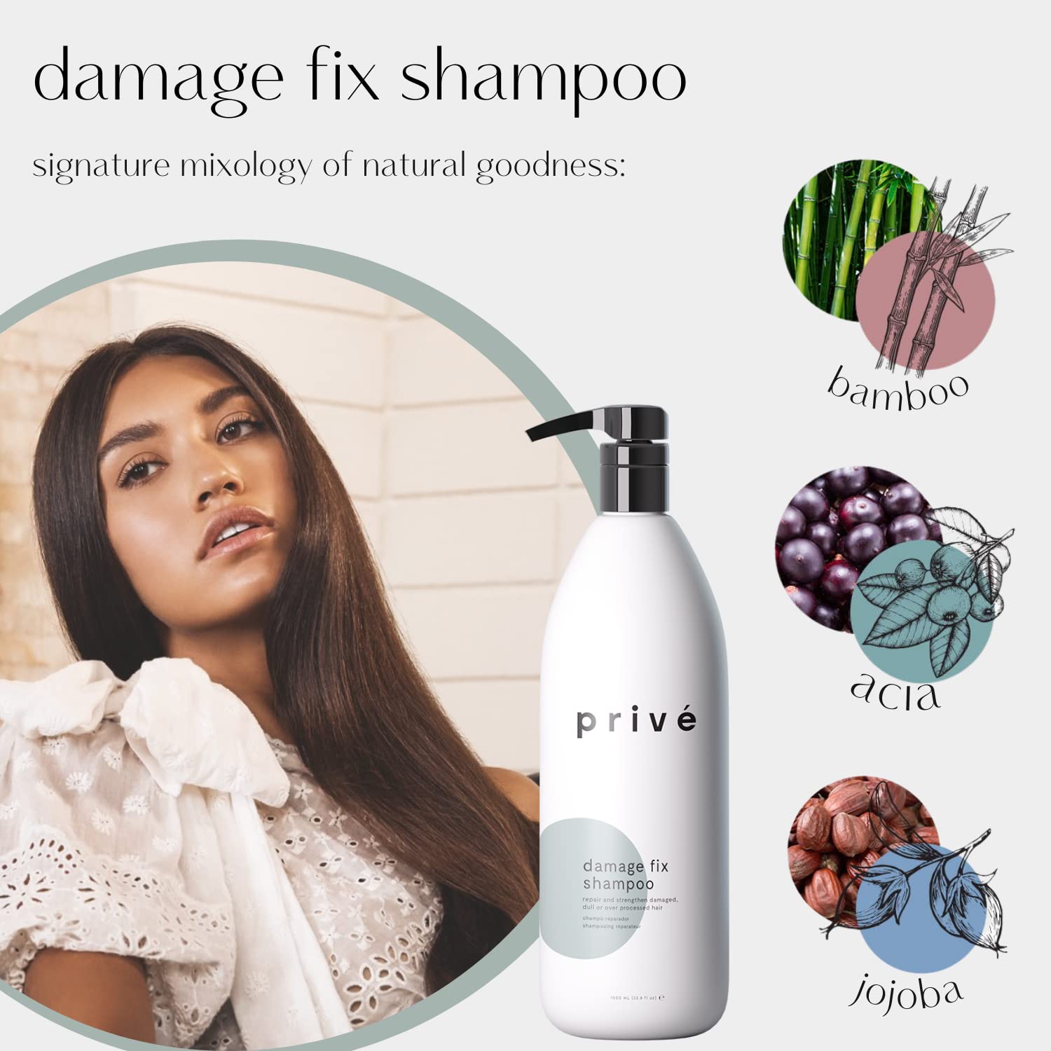 PrivÃƒ© Damage Fix Shampoo ââ‚¬â€œ Repair and Strengthen Damaged, Dull or Over Processed Hair from Within ââ‚¬â€œ Natural Ingredients ââ‚¬â€œ Vegan Cruelty-Free Color-Safe Shampoo (33.8oz)