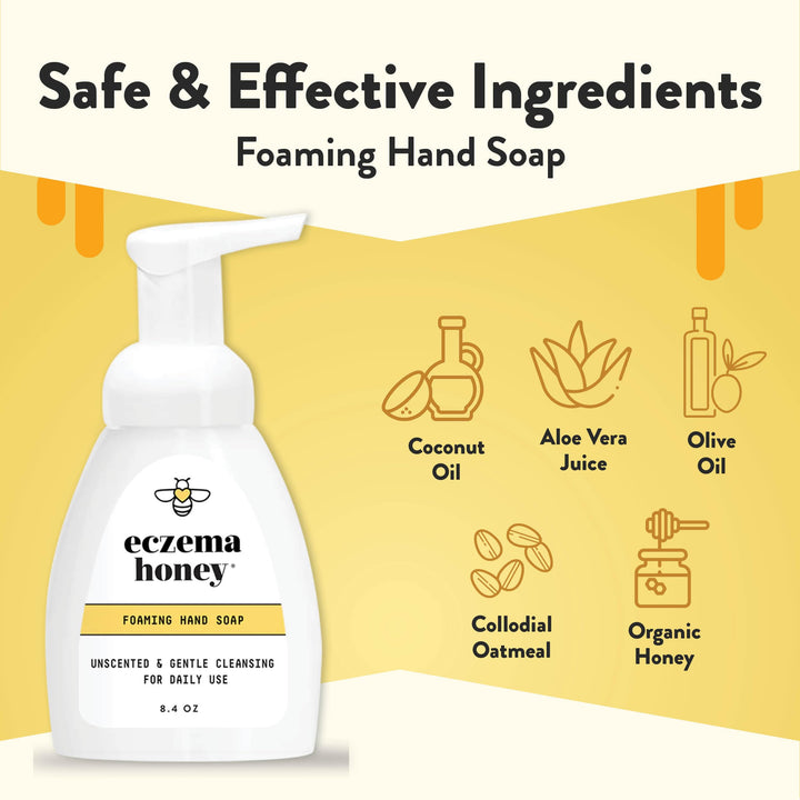 ECZEMA HONEY Gentle Foaming Hand Soap - Gentle Cleanser for Dry Hands - Non-Toxic Unscented Hand Soap - Natural Hand Cleaner for Bathroom & Kitchen - Organic Honey Handwash (8.4 Oz)