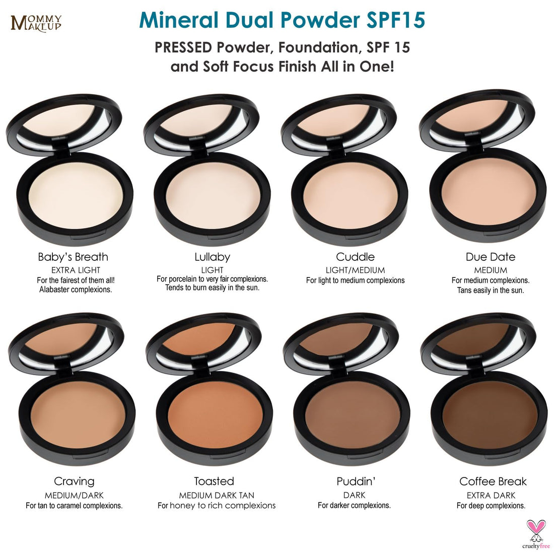 Mommy Makeup Mineral Dual Powder SPF15 [4-in-1 Pressed Mineral Foundation] 0.45 ounce - Oil-free, Talc-free, Fragrance-free, Paraben-free - Craving