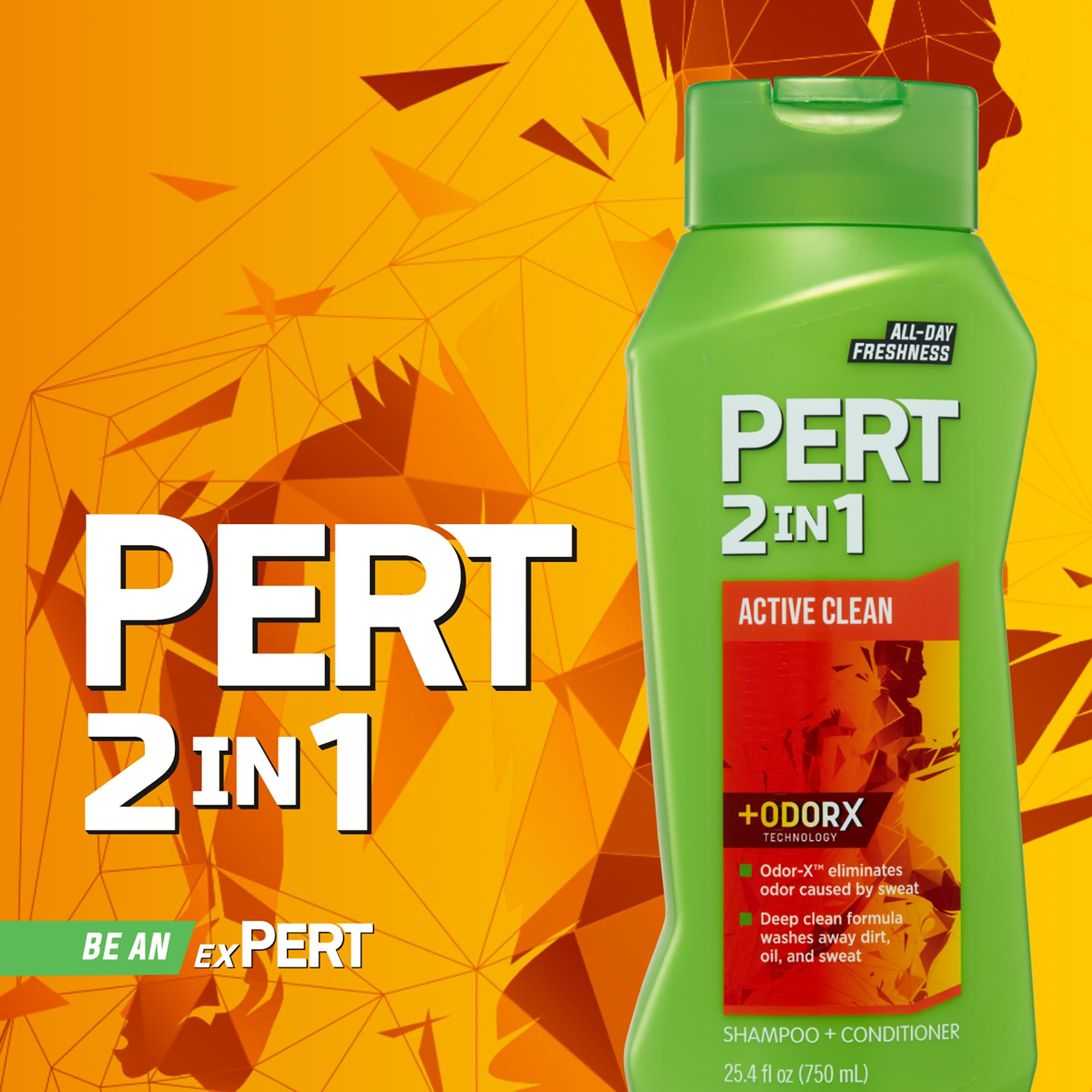 PERT 2 in 1 Active Clean Shampoo and Conditioner - Deep Clean with Odor Elimination Technology - Leaves Hair Manageable and Fresh All Day - 25.4 oz