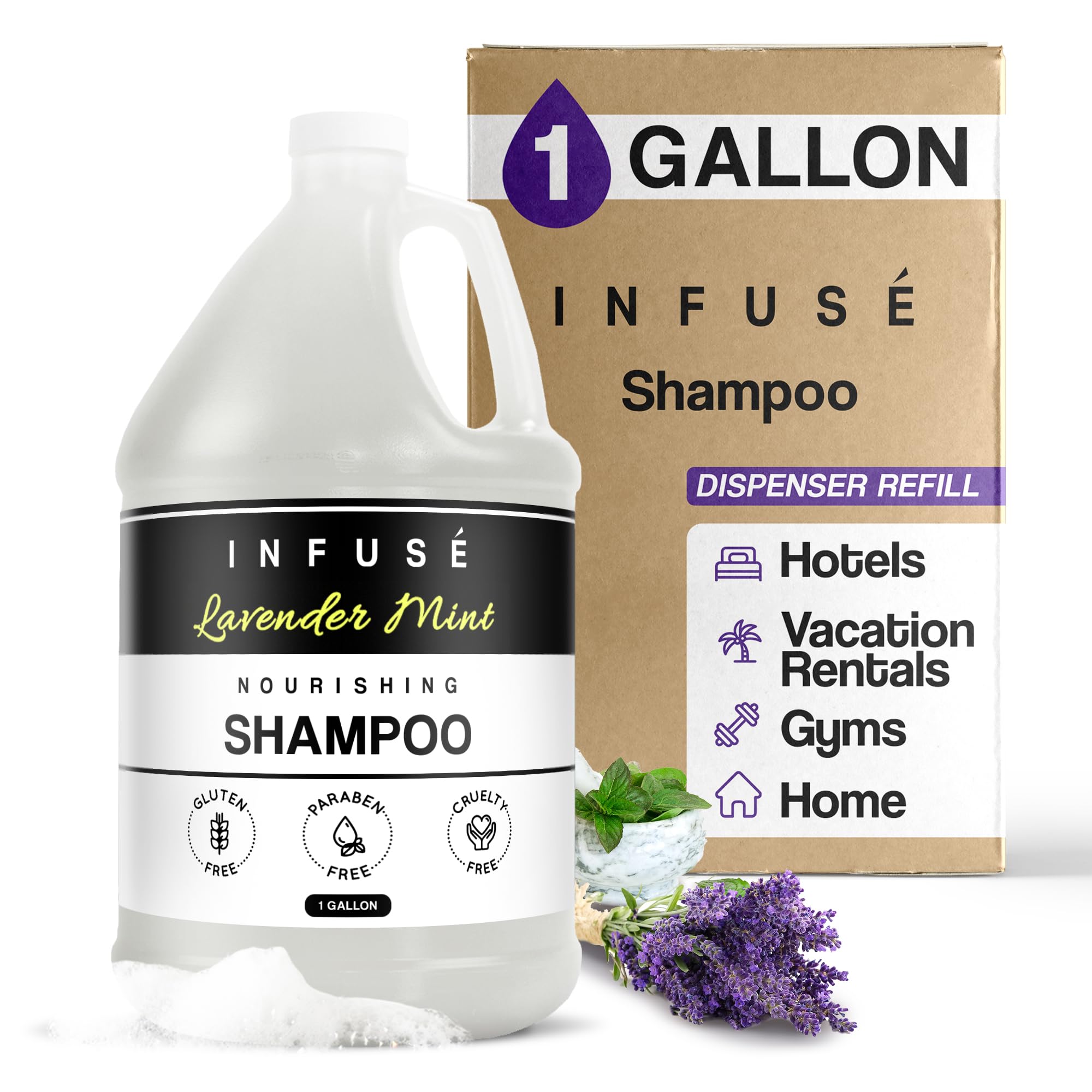 1-Shoppe All-in-Kit Shampoo | Infuse Lavender Mint Hotel | 1 Gallon | For Hospitality & Vacation Rentals to Refill Dispensers | (Single Gallon)