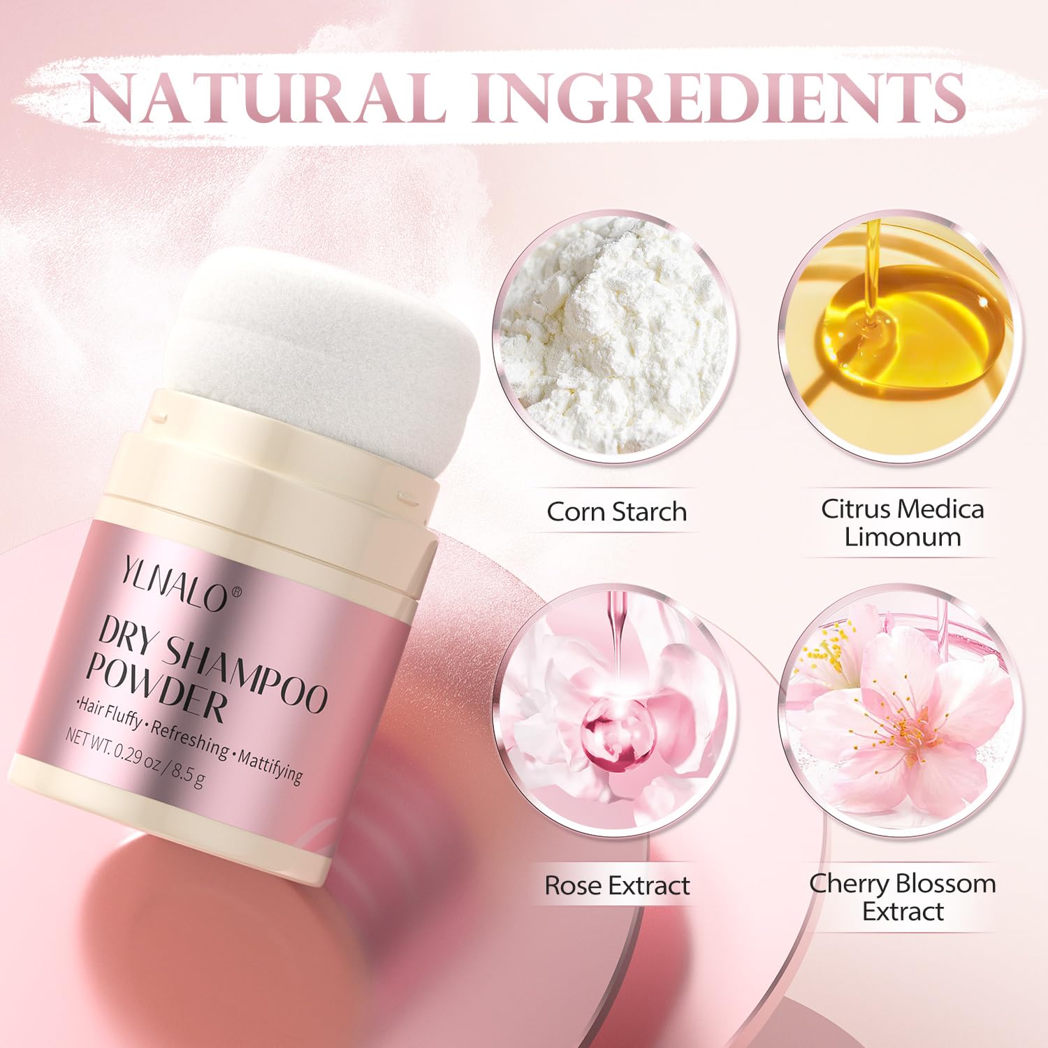 YLNALO Dry Shampoo Powder, Mattifying Root Fuller Looking Refreshing Hair, Vegan, Non-aerosol, No White Cast, Travel Size Dry Shampoo Suitable for Women and Men, 0.29 Oz