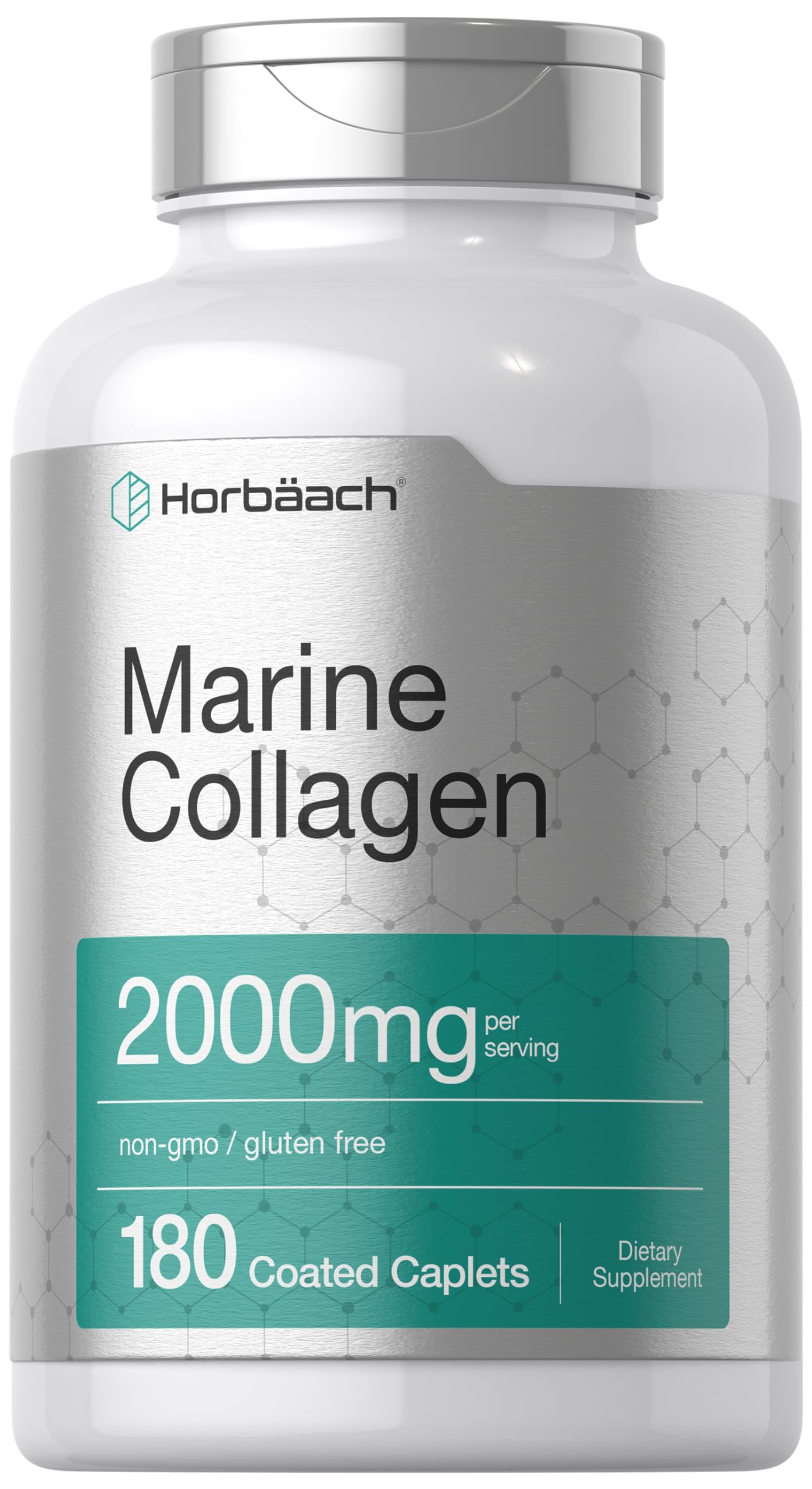 Horbäach Marine Collagen Peptides 2000mg | 180 Caplet Capsules | with Calcium | Non-GMO, Gluten Free Supplement