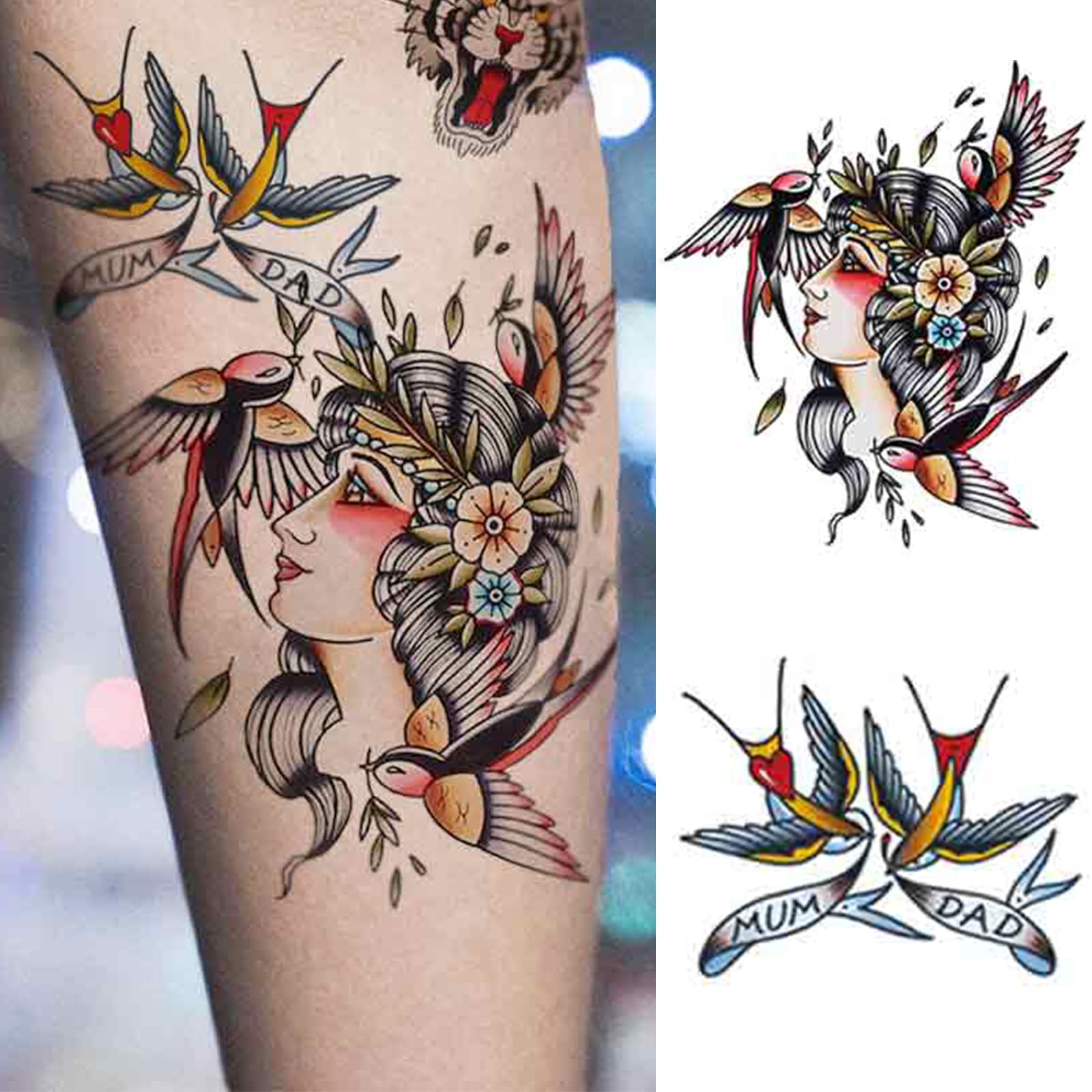PUSNMI Custom Temporary Tattoos Tiger Snake Swallow Fake Tattoos Temporary Tattoo Kit for Men Women Realistic Temporary Tattoos for Face Arm for Party