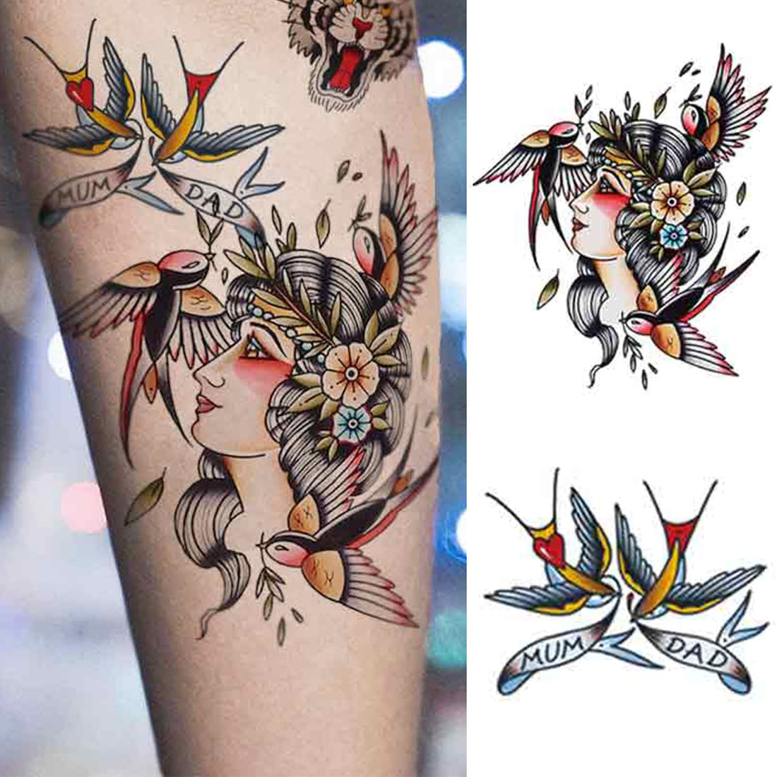 PUSNMI Custom Temporary Tattoos Tiger Snake Swallow Fake Tattoos Temporary Tattoo Kit for Men Women Realistic Temporary Tattoos for Face Arm for Party