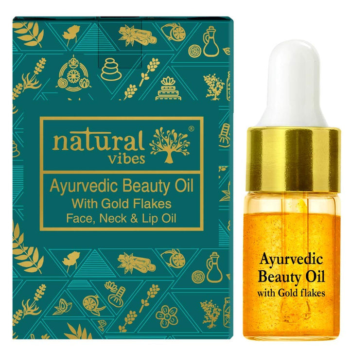 Natural Vibes Beauty Face Oil With Gold Flakes | Elixir For Intense Glow, Brightening & Hydration | Skin Clarifying | Dark Spot & Under Eye Corrector | 15 ml