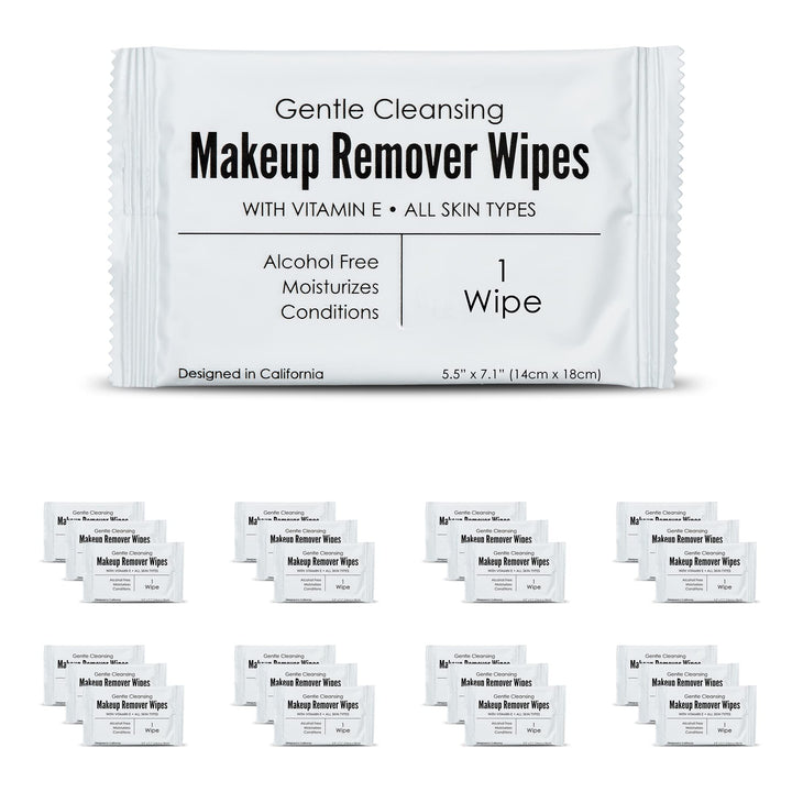 World Amenities - Bulk Makeup Remover Wipes | 500 Count| Individually Wrapped, Gentle Cleansing, Alcohol Free - All Skin Types - Vitamin E - 100% Recyclable, Hotel Travel Size Toiletries