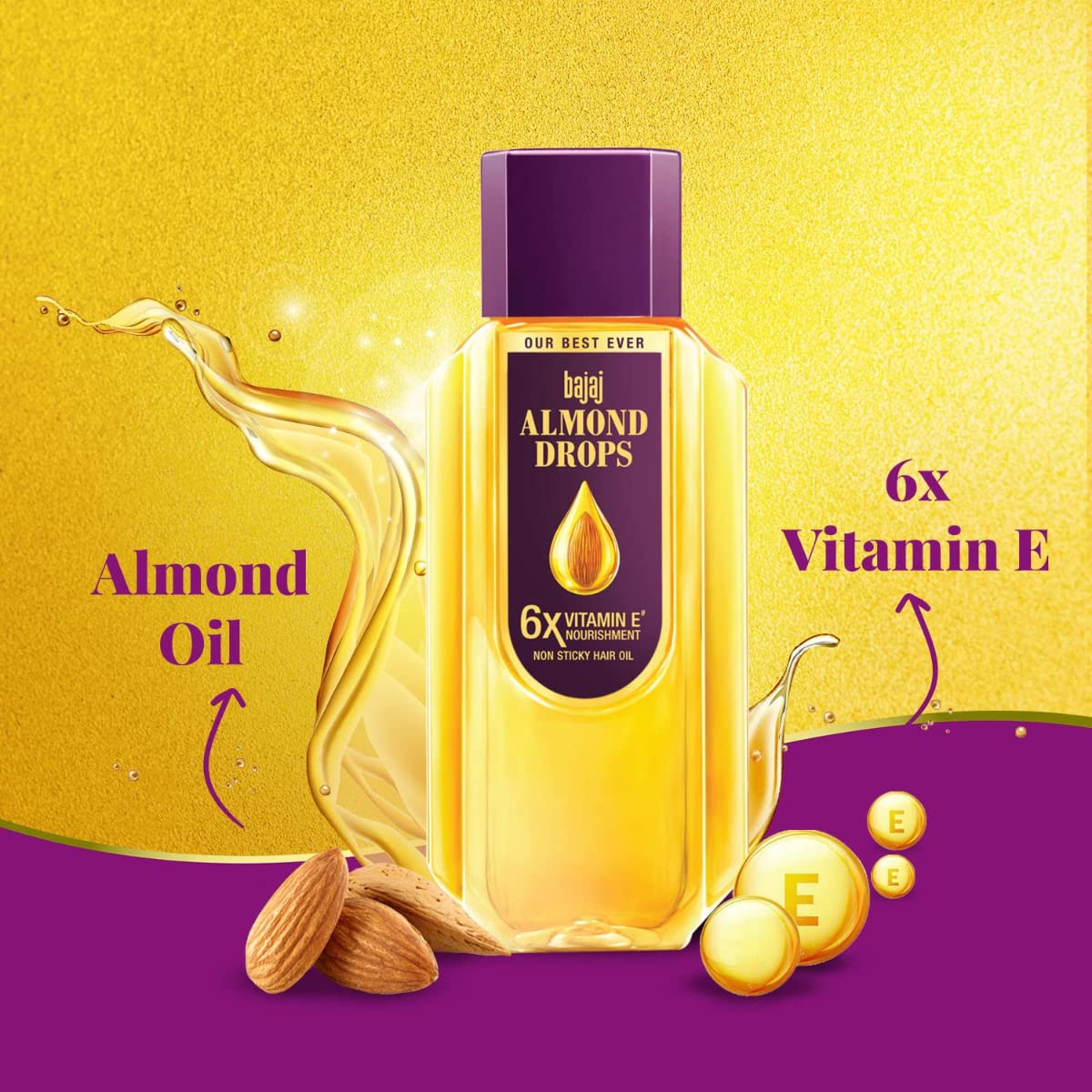 Bajaj Almond Drops Hair Oil, 475ml, Hair Oil, 6X Vitamin E, Almond Oil, Light and Non-Sticky, Hair Fall Control