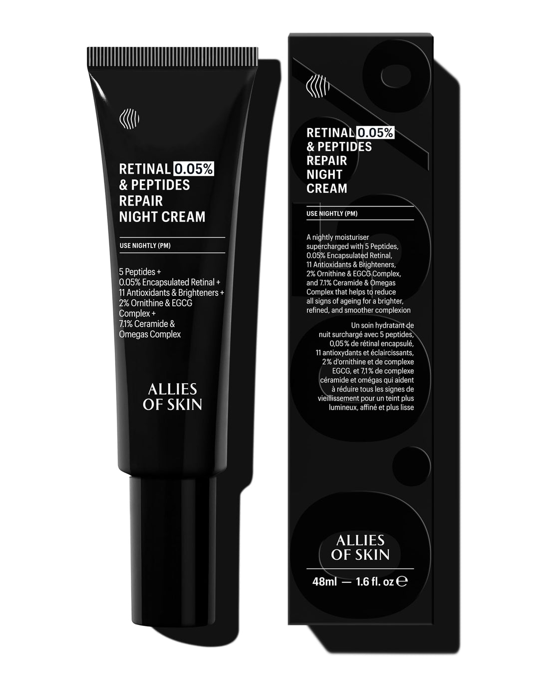 Allies of Skin Retinal 0.05% Peptides Repair Night Cream with 0.05% Encapsulated Retinaldehyde, Peptides, 2% Ornithine, EGCG Complex, 11 Brighteners, Antioxidants, and 7.1% Ceramide & Omegas Complex