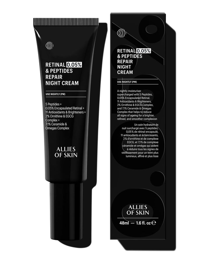 Allies of Skin Retinal 0.05% Peptides Repair Night Cream with 0.05% Encapsulated Retinaldehyde, Peptides, 2% Ornithine, EGCG Complex, 11 Brighteners, Antioxidants, and 7.1% Ceramide & Omegas Complex