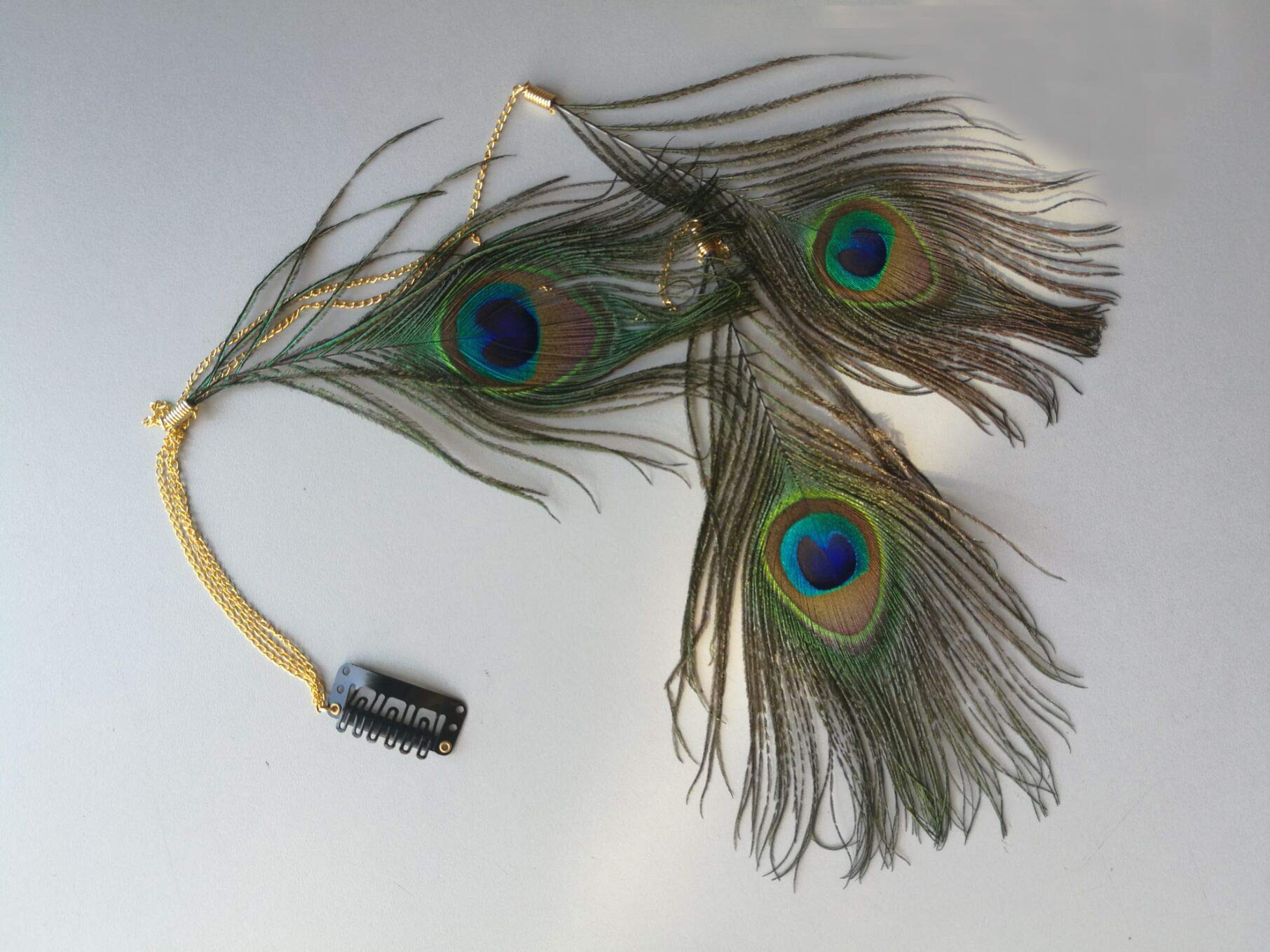 3PCS Handmade Peacock Feather Hippie Hair Extension Headdress Headband Bohemia Feather Hair Clips Comb Hairpin Headdress for Women