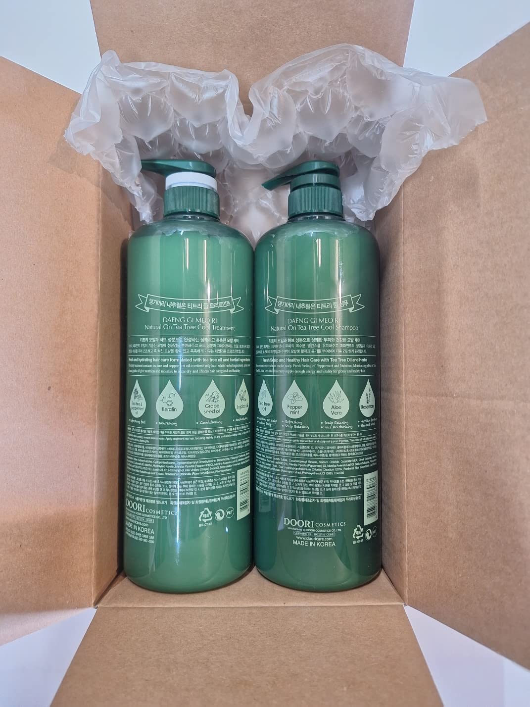 Daeng Gi Meo Ri - Shampoo and Treatment Set with Tea Tree Oil, Aloe Vera, Refreshing Feel for Oily Hair, Moisturizing for Dry Hair, Mild Cleansing Effect, 1000ml