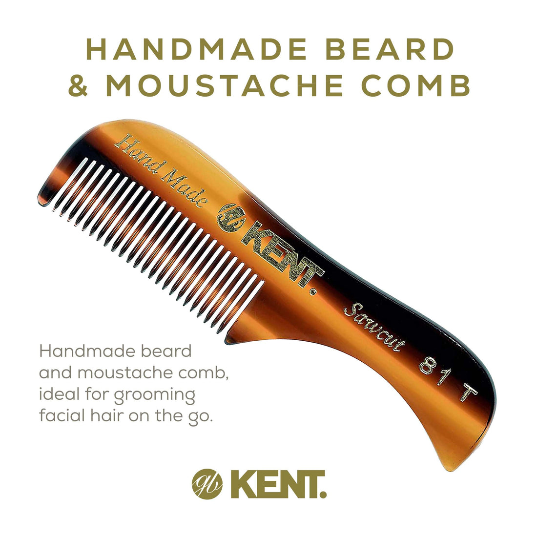 KENT 81T Freddie Handmade Beard Mustache Comb - Extra Small. Unbreakable Fine Toothed Beard and Moustache Combs Pocket Size for Facial Hair Grooming. Hand-Made Saw-Cut & Polished