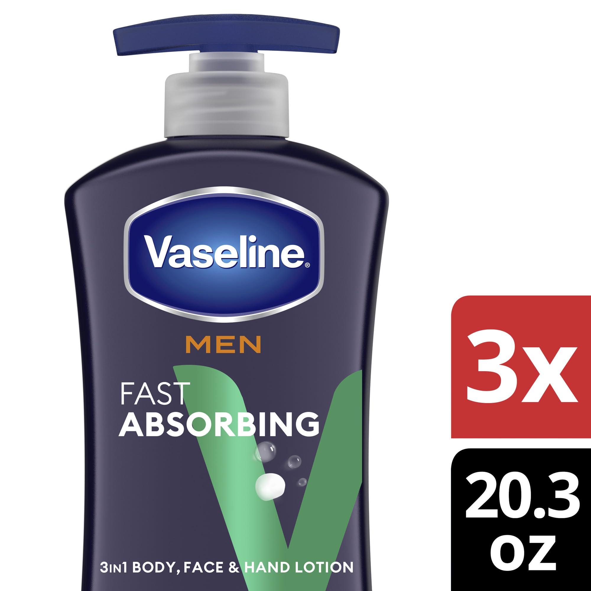 Vaseline Men Body Lotion, Fast Absorbing, 20.3 oz, 3 ct