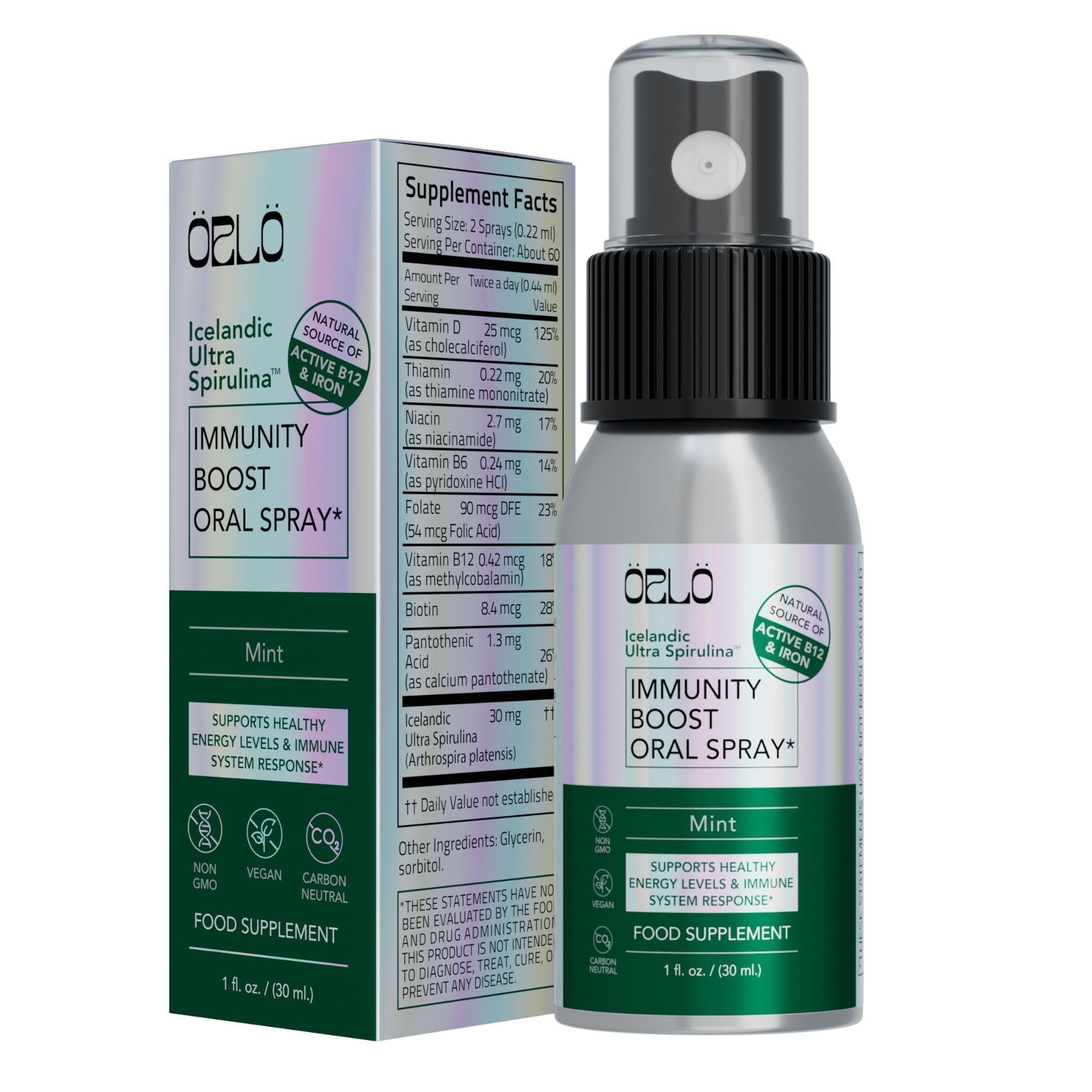 Orlo Immunity Boost Multivitamin Supplement for Adults Spray - Spirulina, Bioactive Vitamin B Complex, B12 Methylcobalamin, Vitamin D3 - Energy, Brain & Immune Health (Up to 60 Servings)