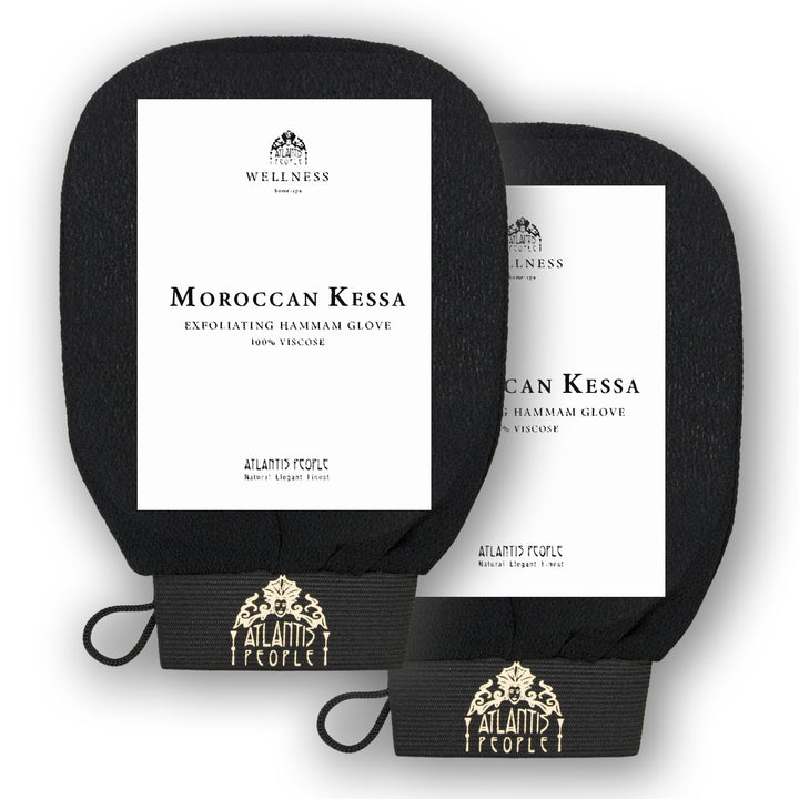 Atlantis People's Moroccan Exfoliating Glove 2 PACK - Exfoliating Mitt for Smooth Skin, Clogged Pores, and Dry Skin - Ideal for Tanning Prep and Fake Tan Applications