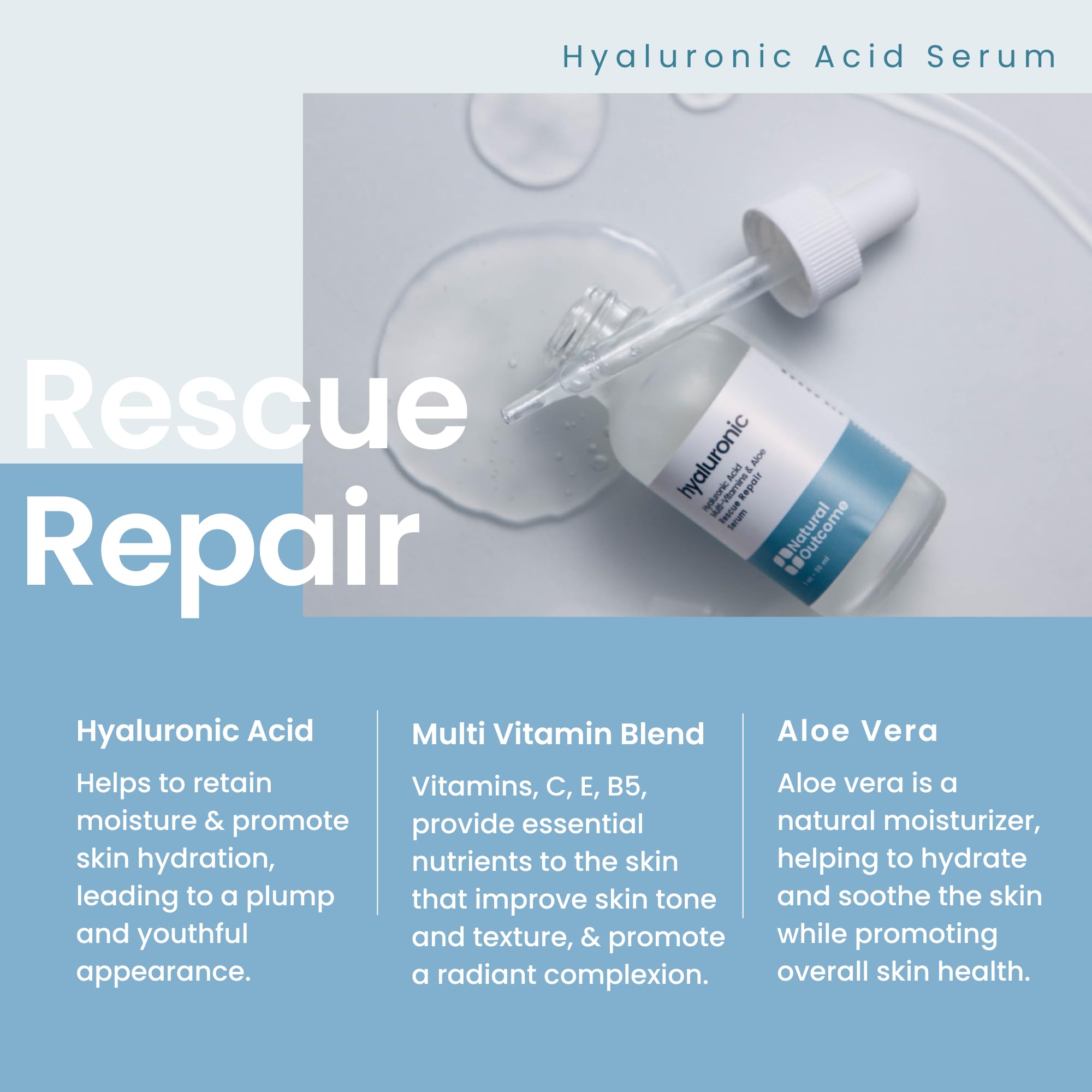Natural Outcome Hydrating Hyaluronic Acid Serum and Retinol Facial Serum - Night and Day Anti Aging Facial Serum Set 1 oz Each, Vegan, Cruelty Free & Fragrance Free