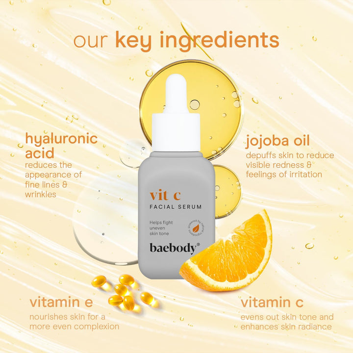 Baebody Vitamin C Serum 20% for Face, Professional Anti-Aging Topical Facial Serum w Hyaluronic Acid and Vitamin E, Super Strength w Organic Ingredients, 1oz