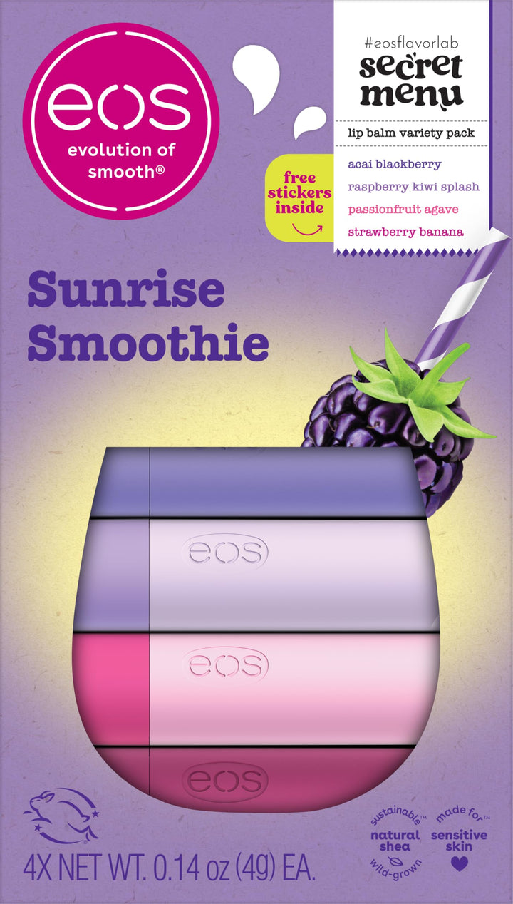 eos Flavor Lab Secret Menu Lip Balm Gift Set - Sunrise Smoothie, Limited-Edition, Moisturizing, Hydrating Lip Balm, Dry Lips, Variety Pack, 0.14 oz, 4-Pack