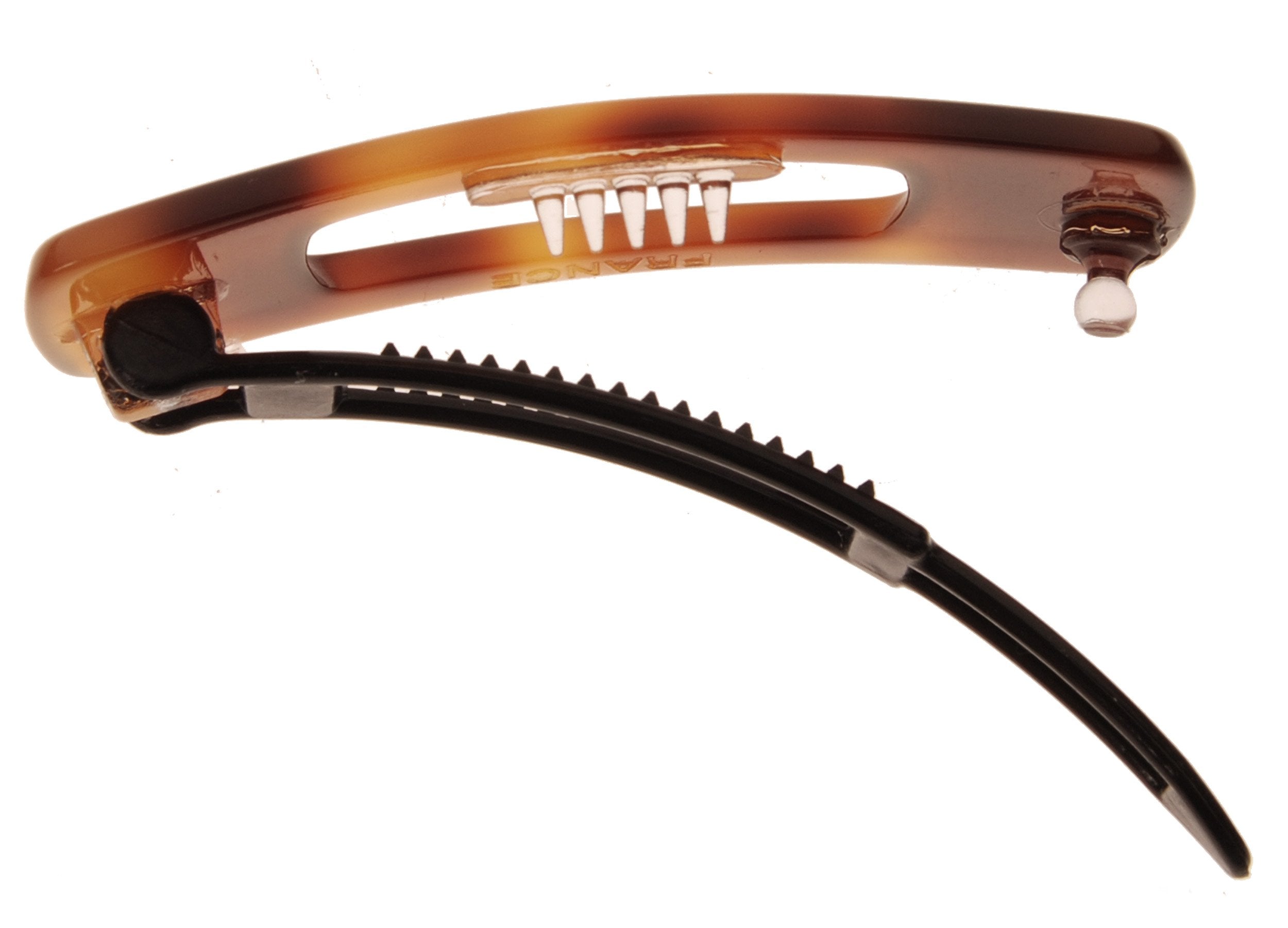 Tortoise : France Luxe Mini Cutout Rectangle on Plastic Tige Boule Barrette - Tortoise