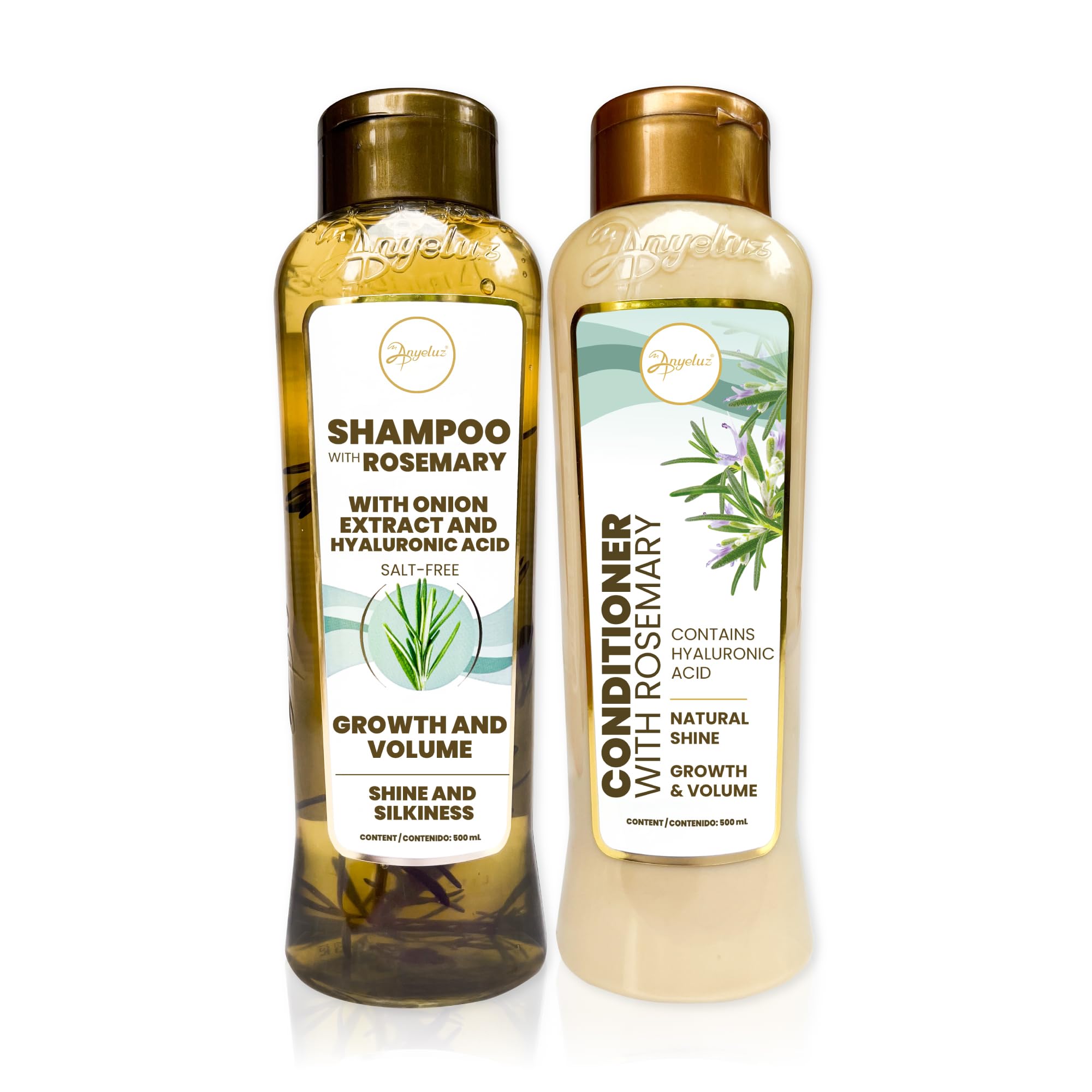 ANYELUZ Rosemary Shampoo and Conditioner Set - With Hyaluronic Acid and Natural Extracts, Strengthens and Hydrates Hair for Shine and Vitality