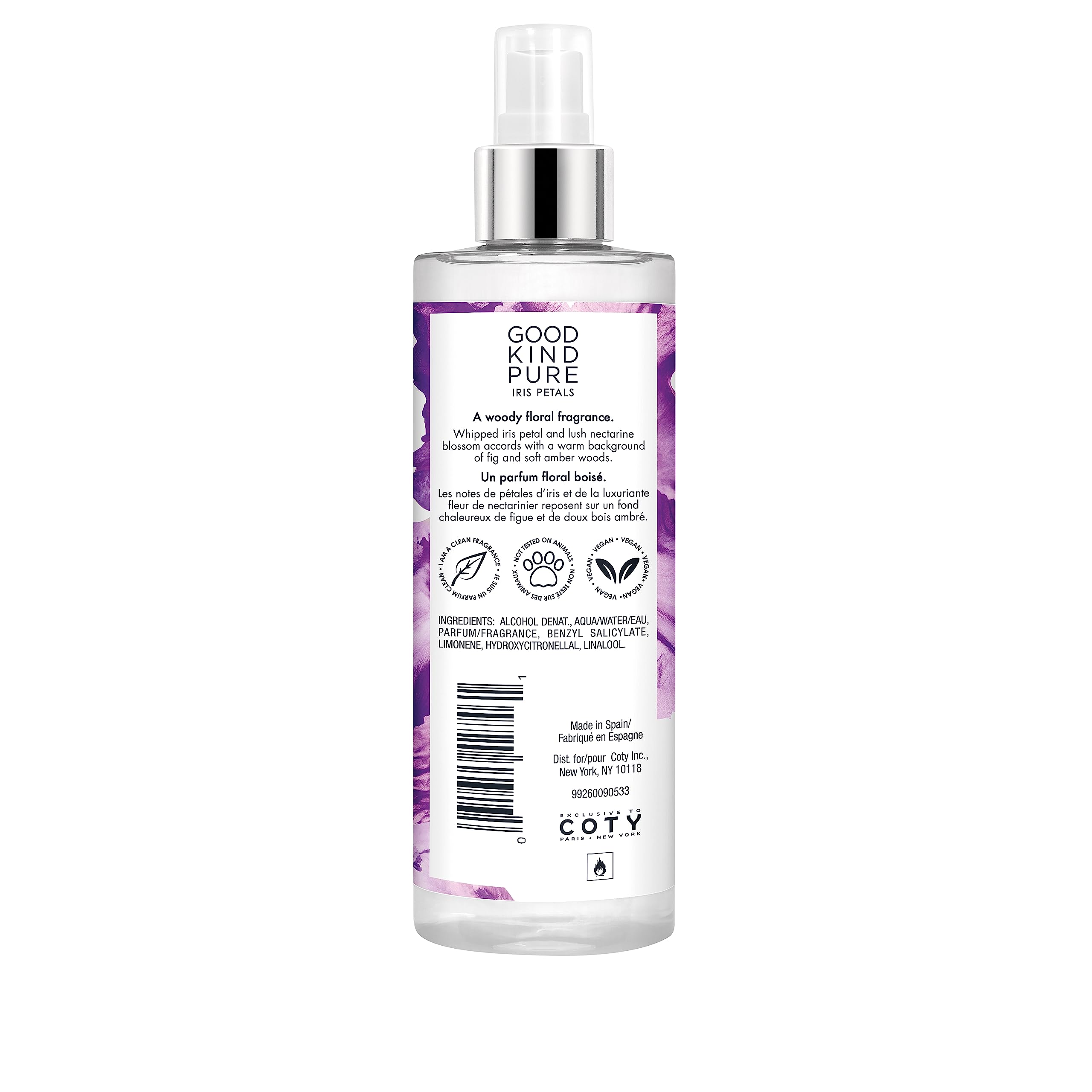 Good Kind Pure Iris Petals Body Mist Spray - Woody, Floral Fragrance - A blend of Nectarine Blossom & Soft Amber Woods - Clean, Vegan, & Long-Lasting Formula - 8.4 Fl Oz