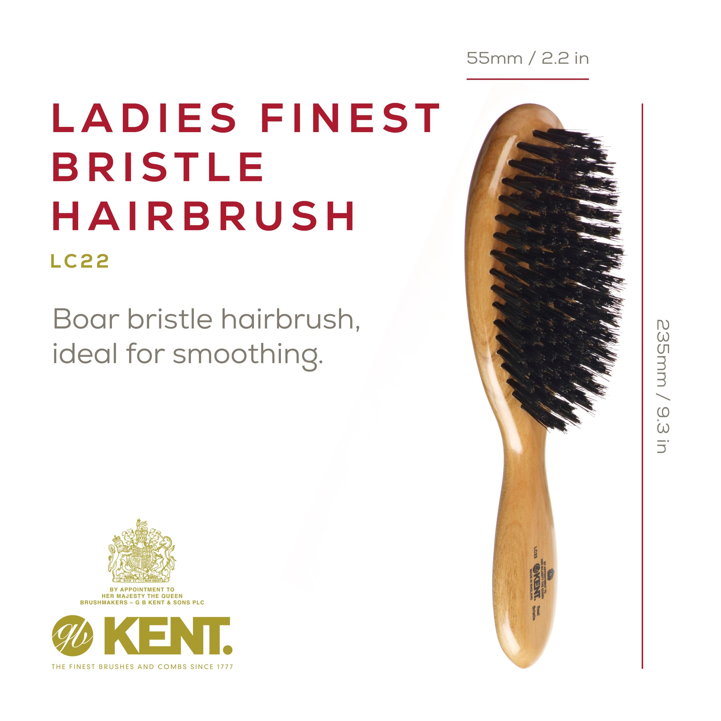 Kent Brushes Oval Cherry Wood Hairbrush, LC22, 6 Ounce