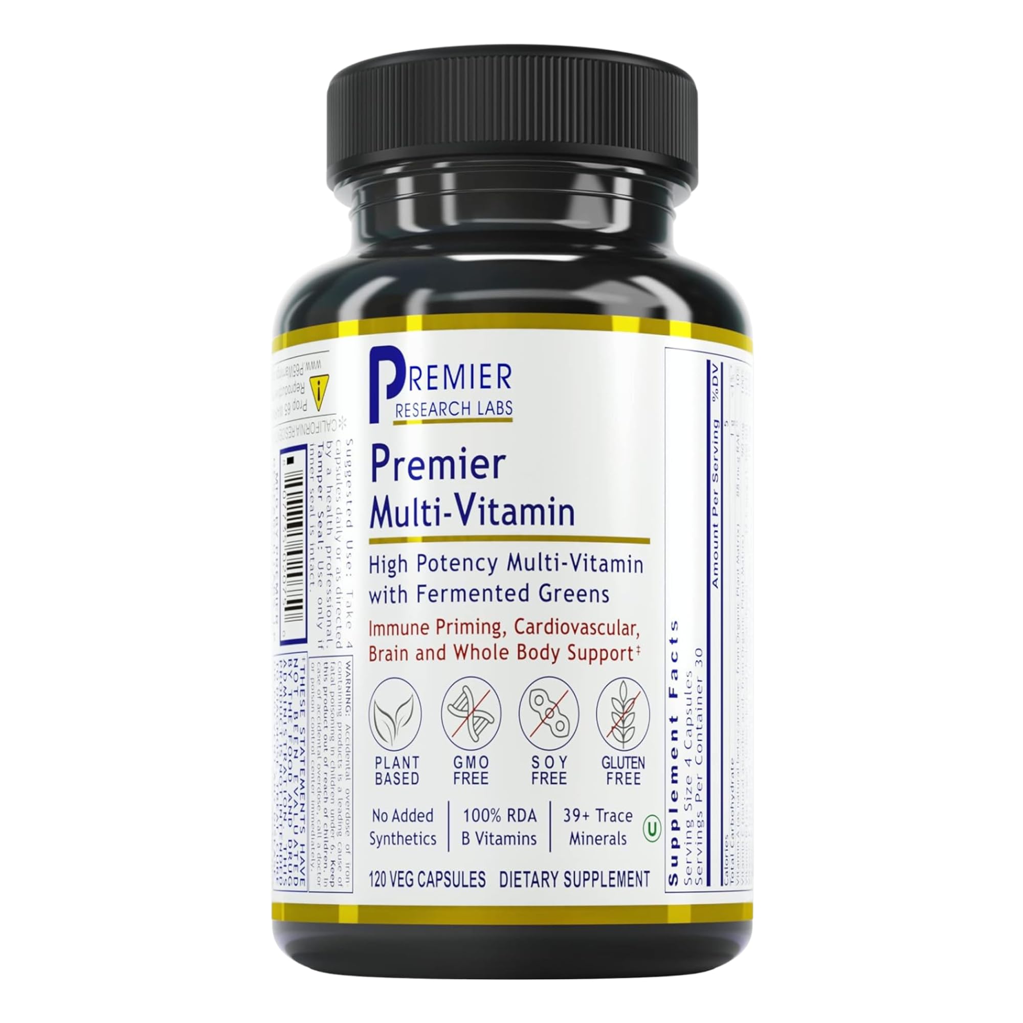 Premier Research Labs Multi-Vitamin: Immune, Brain & Heart Support | with Prebiotics and Postbiotics | Vegan Capsules for Men & Women. Gluten & Soy Free - 120 Plant-Sourced Capsules