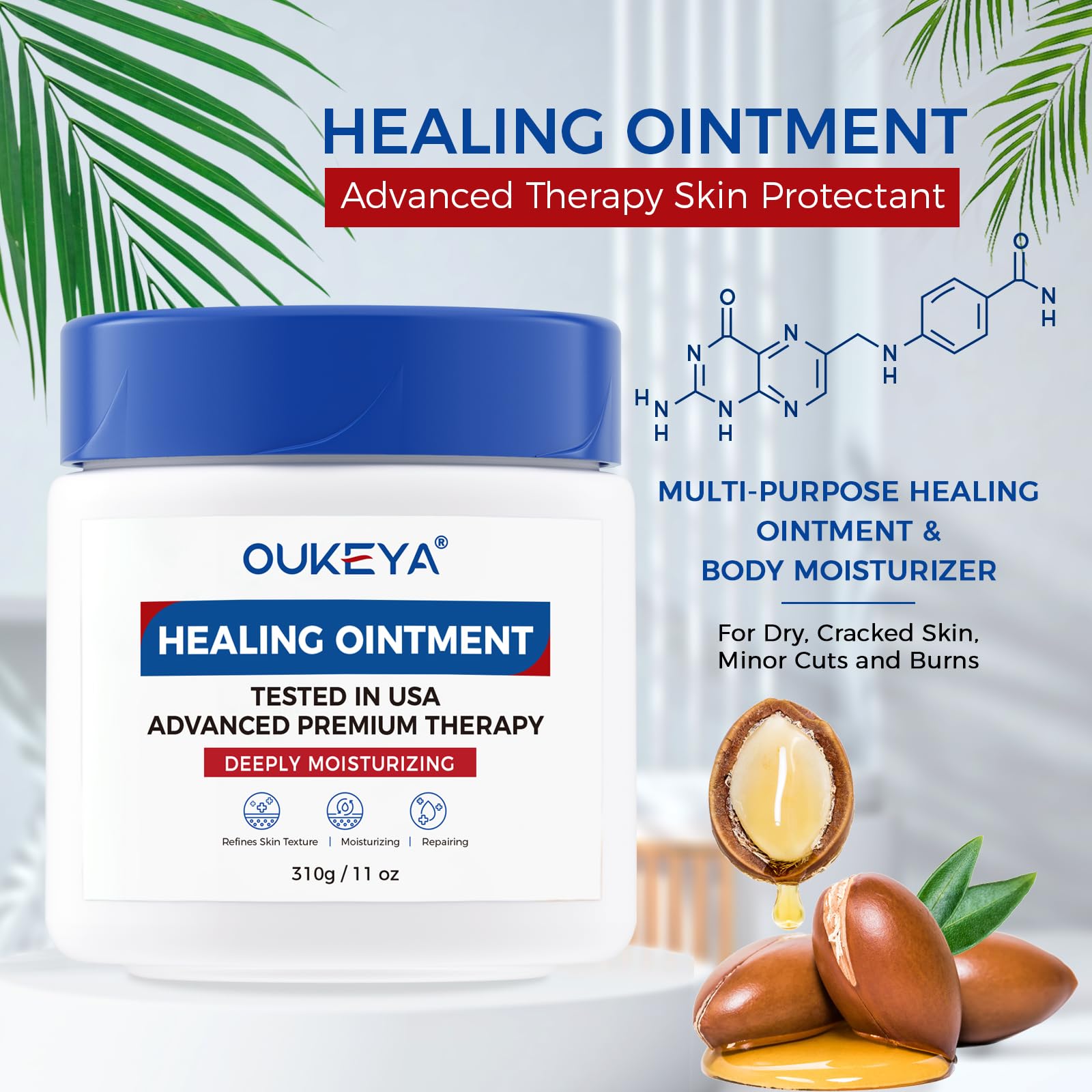 OUKEYA Healing Ointment, Advanced Therapy Skin Protectant, Multi-Purpose Healing Ointment and Body Moisturizer, For Dry, Cracked Skin, Minor Cuts and Burns, Soothes Cracked Hands and Chapped Lips