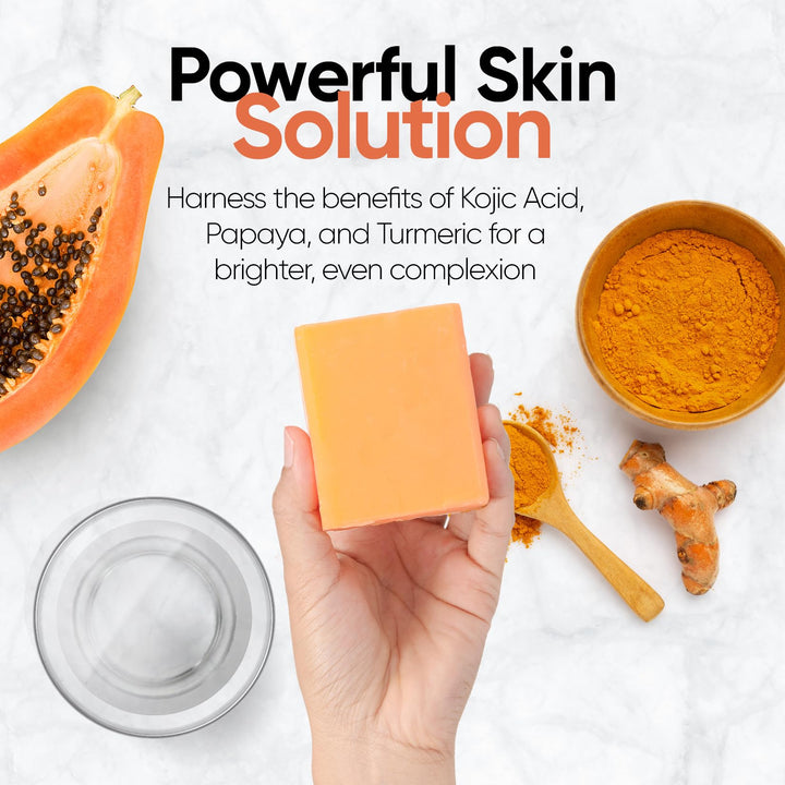Natrulo Papaya Soap Face & Body Wash – Skin Brightening Papaya Soap Bar for Dark Spots – Reduce Acne, Cleanse Scars, & Even Skin Tone – with Turmeric, Kojic Acid, & Essential Oils – for All Types