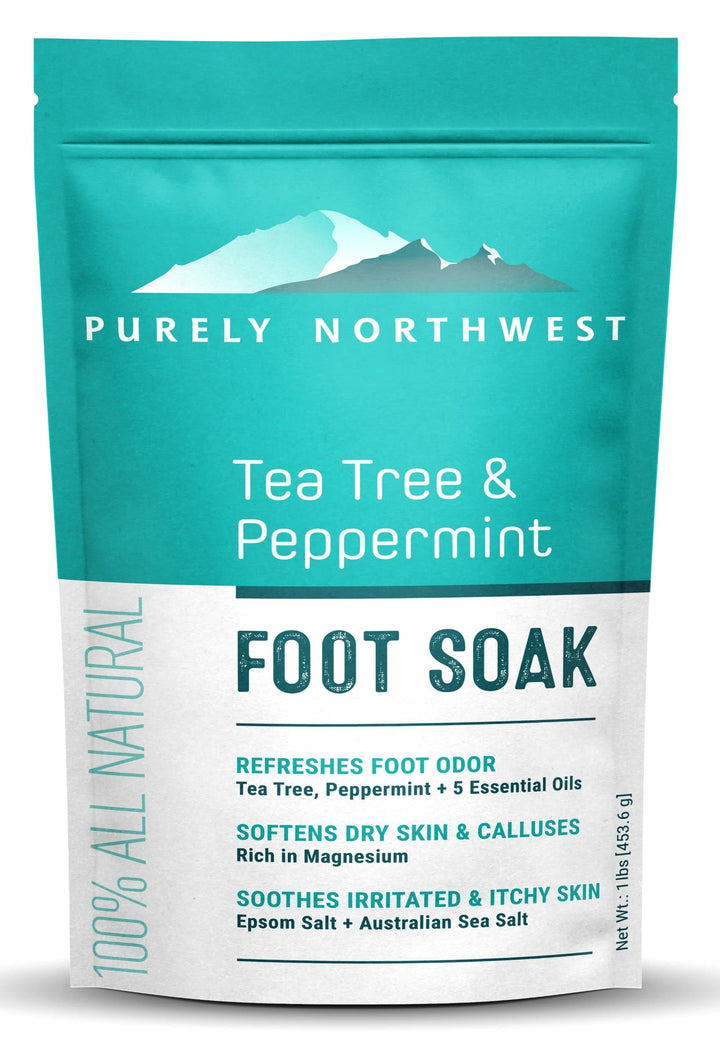 Epsom Salt Tea Tree Foot Soak-Toenail Repair, Softens Thick Calluses & Corns, Stubborn Foot Odor, Athletes Foot Burning & Itching, Damaged Discolored Nails: Purely Northwest USA 16 ounces/1Lb