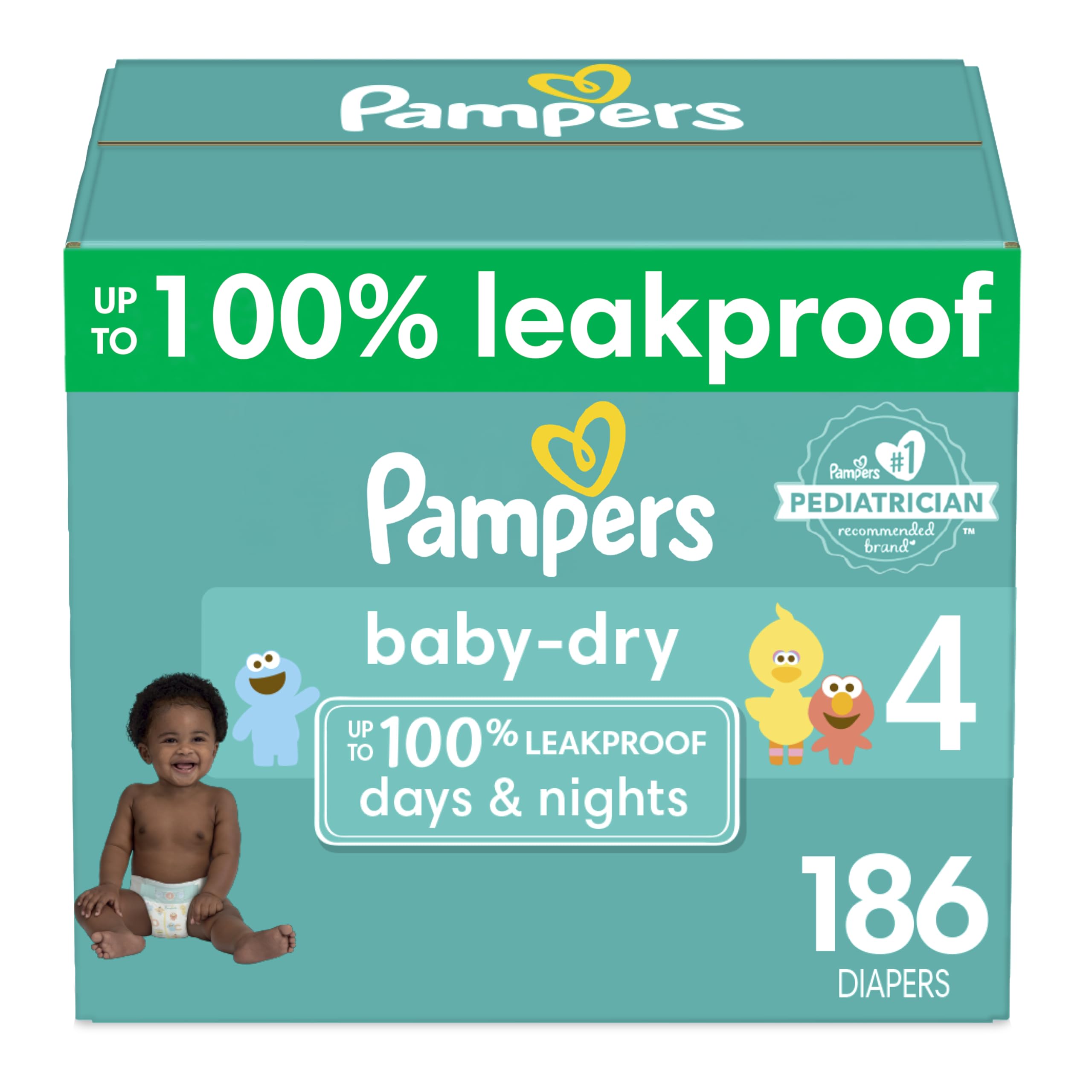 Diapers Size 4, 186 Count - Pampers Baby Dry Disposable Baby Diapers, ONE MONTH SUPPLY