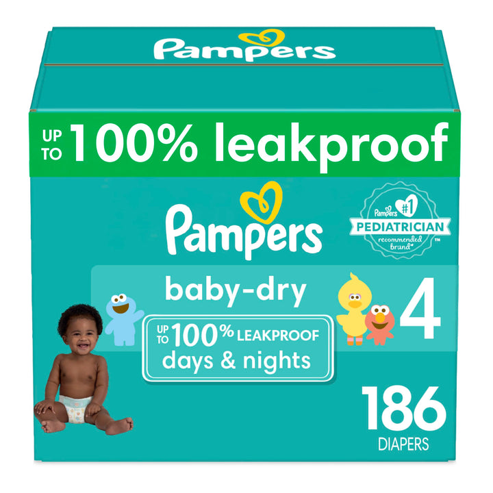 Diapers Size 4, 186 Count - Pampers Baby Dry Disposable Baby Diapers, ONE MONTH SUPPLY