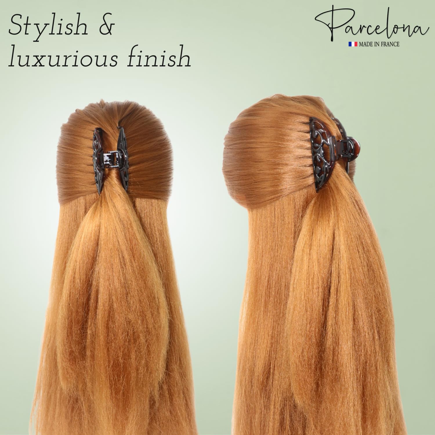 Parcelona French New Jardin Medium 3 1/4 Inch Covered Spring Celluloid Shell Jaw Hair Claw Clip