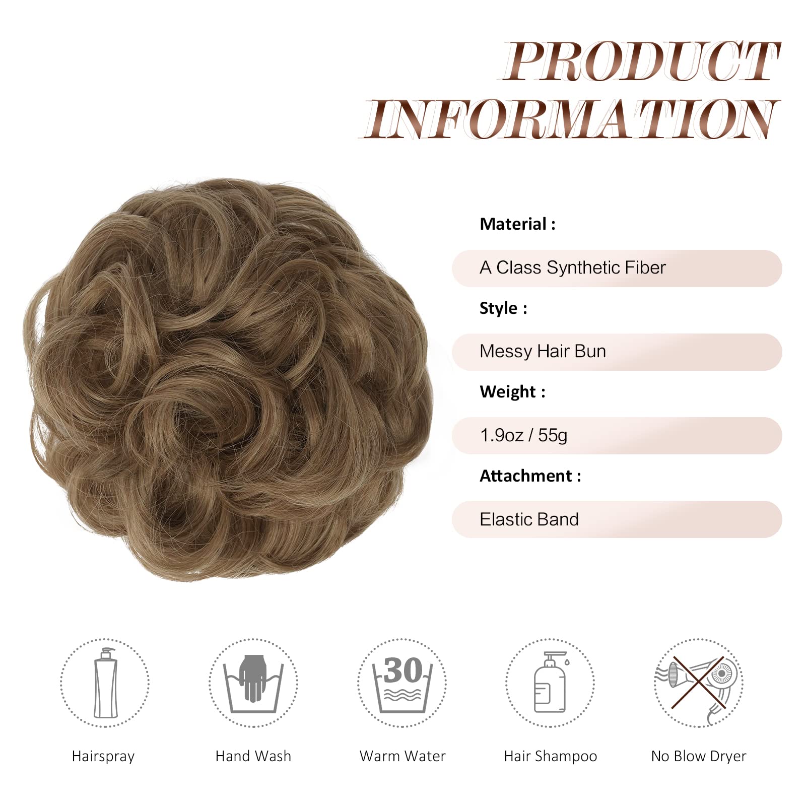 FESHFEN Hair Bun Extensions Messy Curly Hair Scrunchies Plus Size Hairpieces Synthetic Donut Updo Hair Pieces for Women Girls, 1.94oz