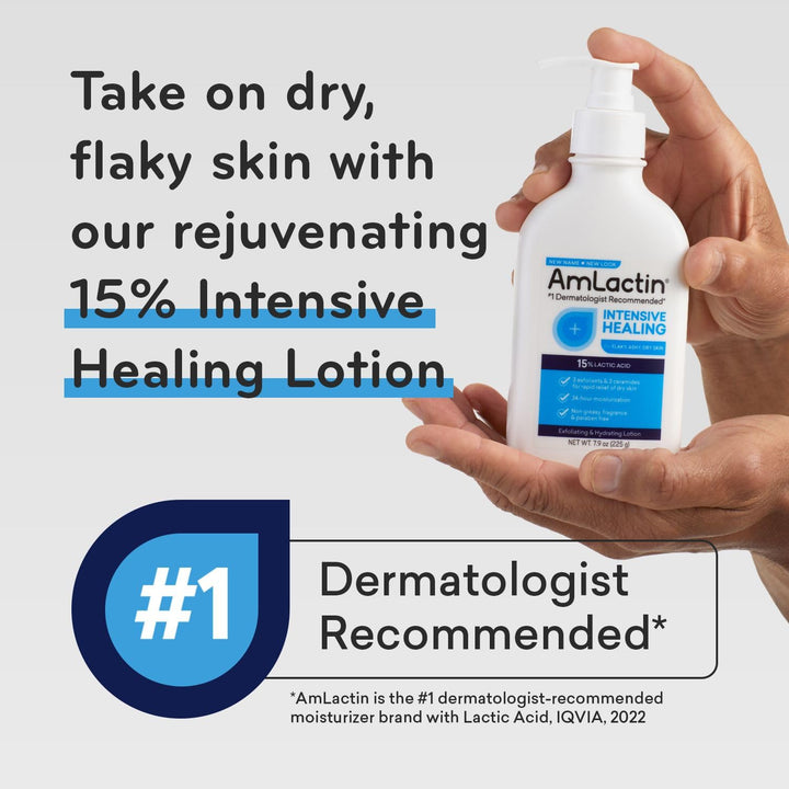 AmLactin Rapid Relief Restoring Lotion + Ceramides | 24-Hr Dry Skin Relief | Powerful Alpha-Hydroxy Therapy Gently Exfoliates | Lactic Acid (AHA) Restores Rough Flaky Dry Skin | Paraben-Free 7.9 oz.