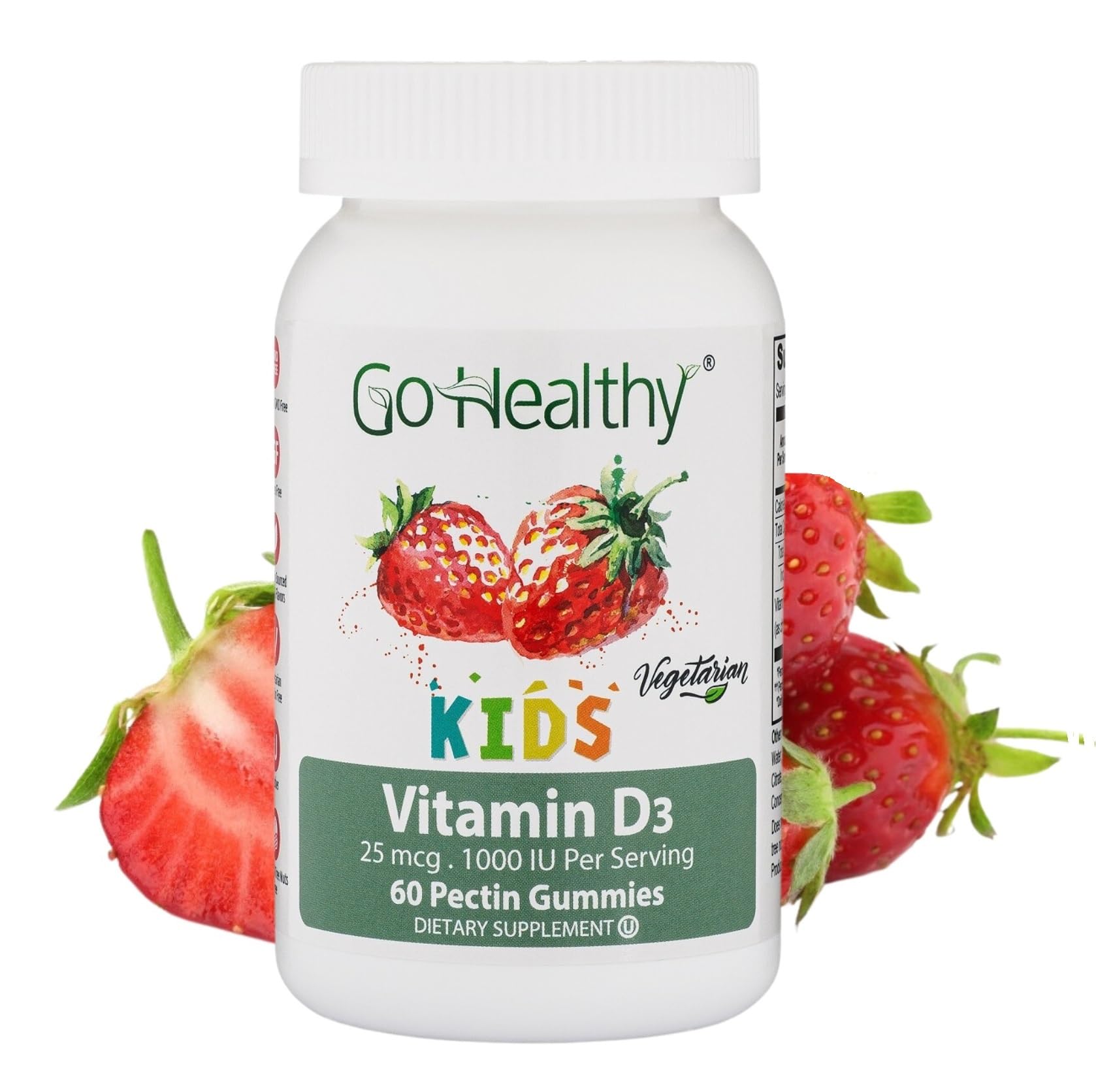 Go Healthy Kids Vitamin D Gummies – Toddler & Children's Chewable Supplement, Growth & Immune Support – Kosher, Halal, Non-GMO, Gluten-Free, Delicious Fruit Flavor - 60 Servings