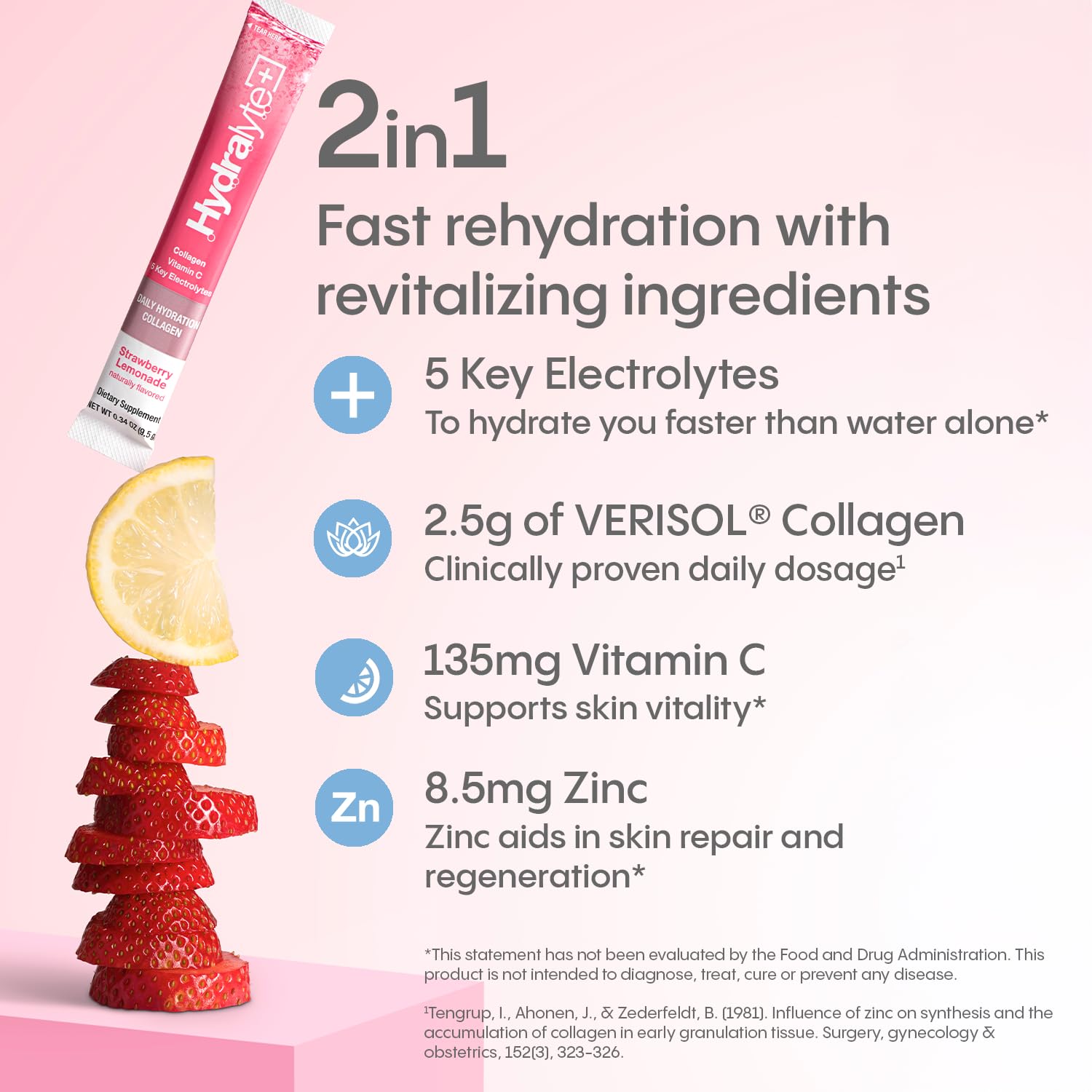 Hydralyte Verisol Collagen Packets with Electrolytes, Hydration Packets with Collagen for Women and Men, Electrolytes Powder with Collagen for Travel and Daily Hydration with Vitamin C (30 Count)